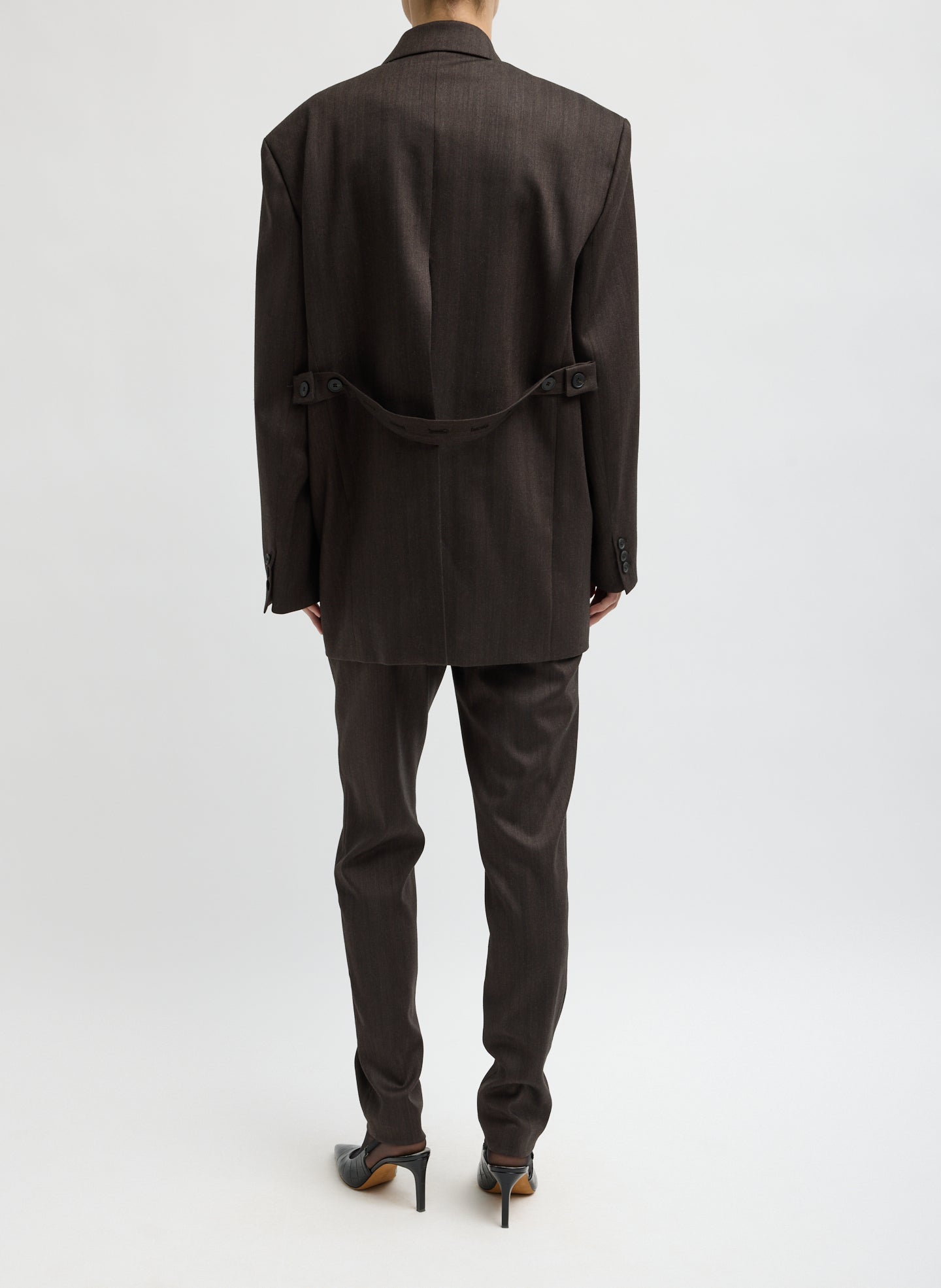 Brown Multi Herringbone Suiting Easy Men's Blazer - oversized double-breasted blazer, back view on model