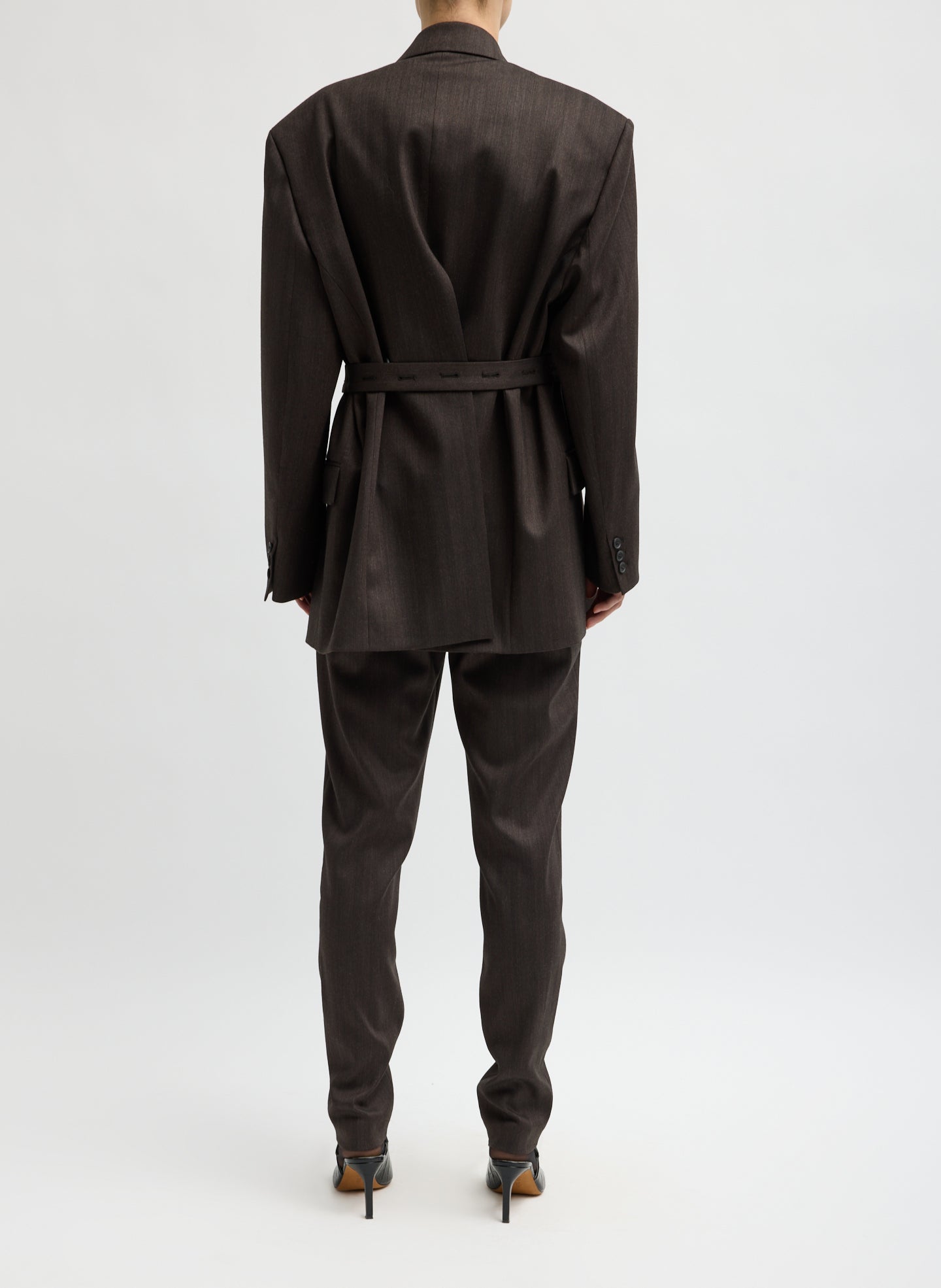 Brown Multi Herringbone Suiting Easy Men's Blazer - oversized double-breasted blazer, back view on model