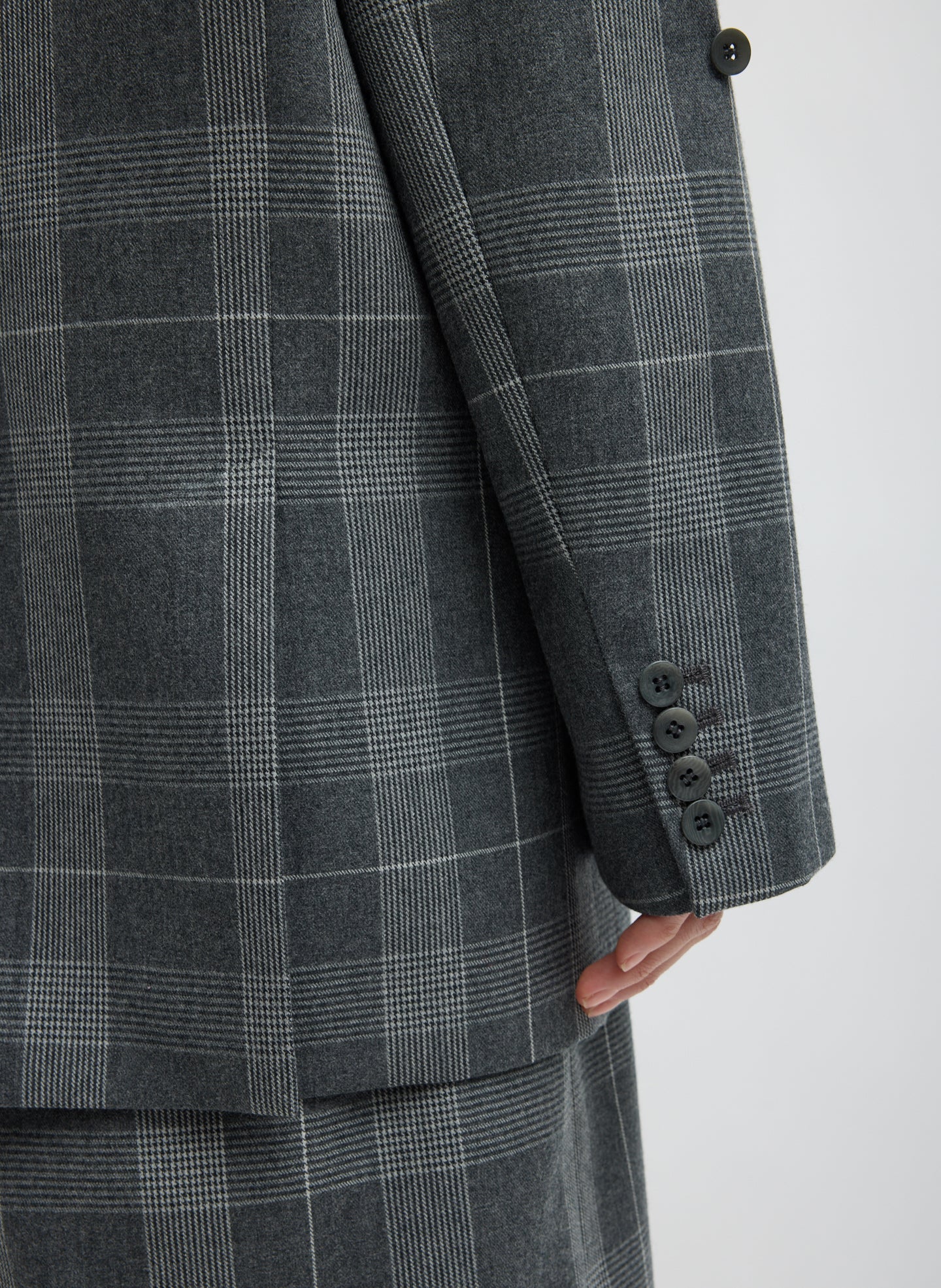 Grey Papery Wool Plaid Easy Men's Blazer - closeup of sleeve detail
