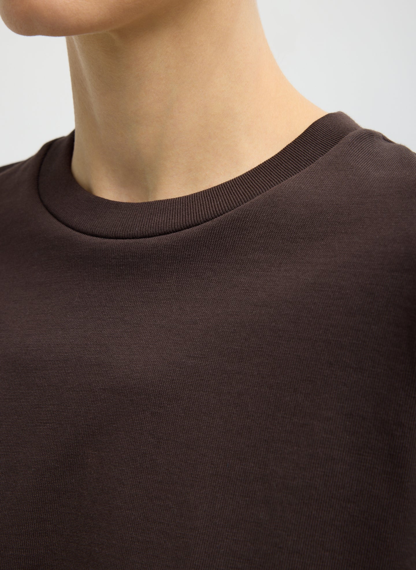 Brown Perfect Unisex T-Shirt Double Layer Long Sleeve Shirt - closeup of neckline