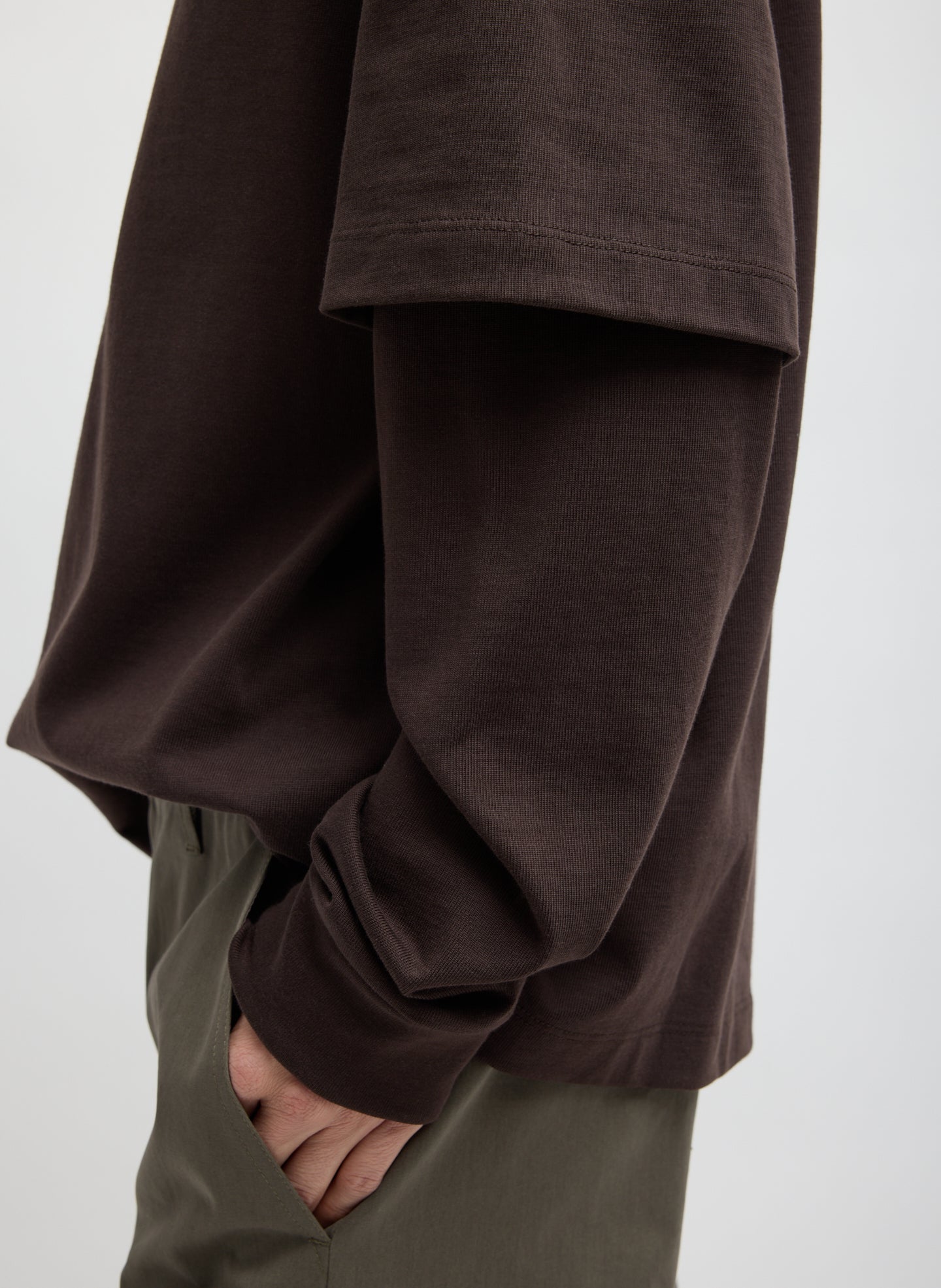 Brown Perfect Unisex T-Shirt Double Layer Long Sleeve Shirt - closeup of sleeve detail