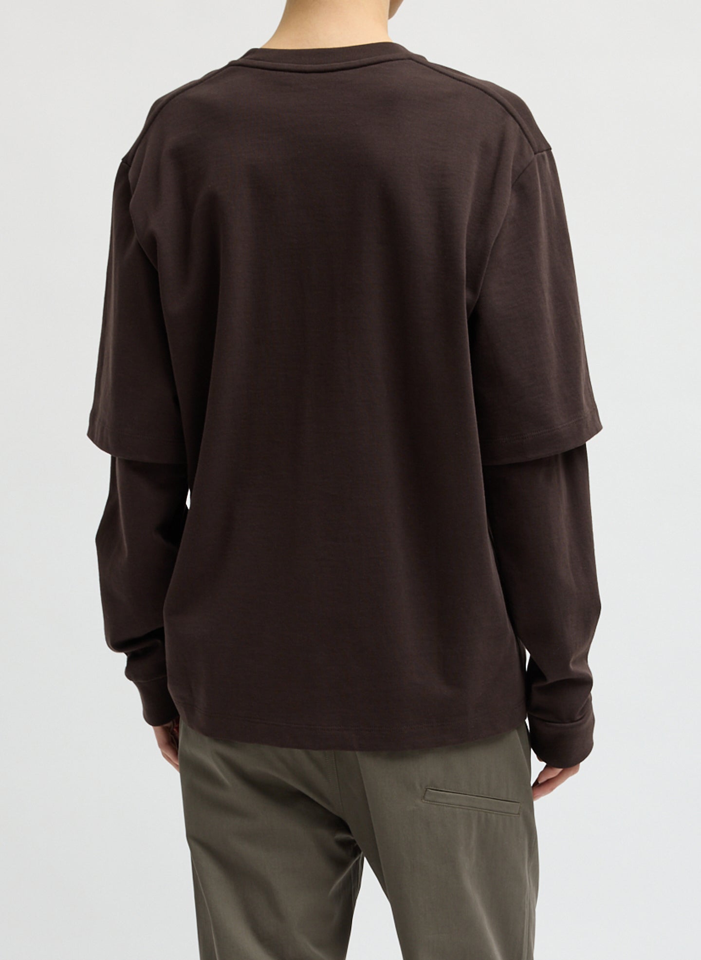 Brown Perfect Unisex T-Shirt Double Layer Long Sleeve Shirt - back view on model