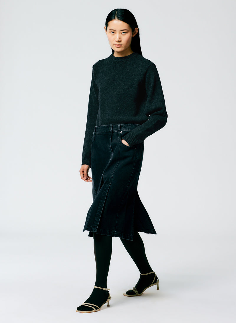 Black Denim Paneled Skirt Black-1