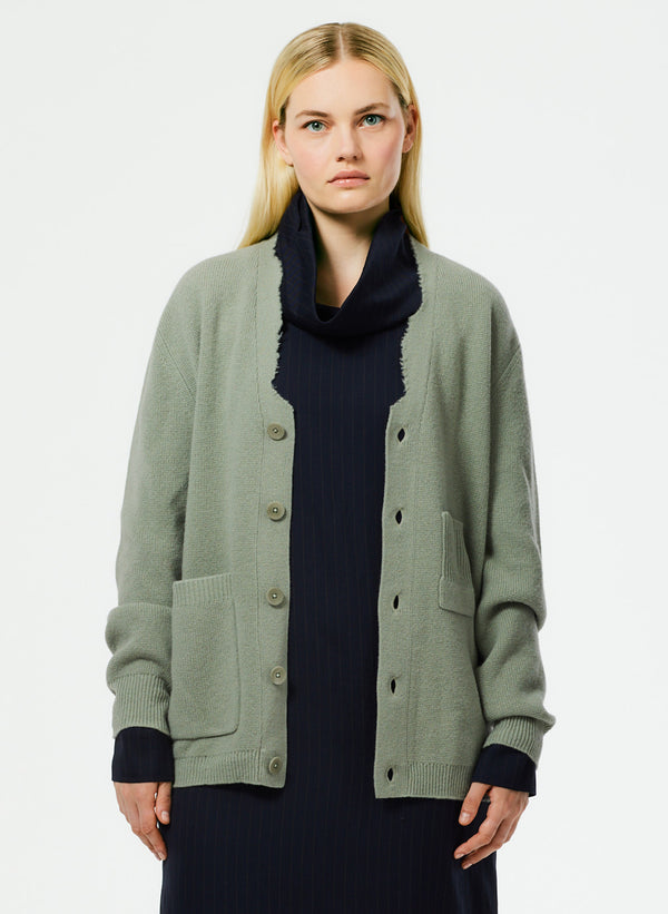 Soft Lambswool Distressed Cardigan - Pale Olive-1
