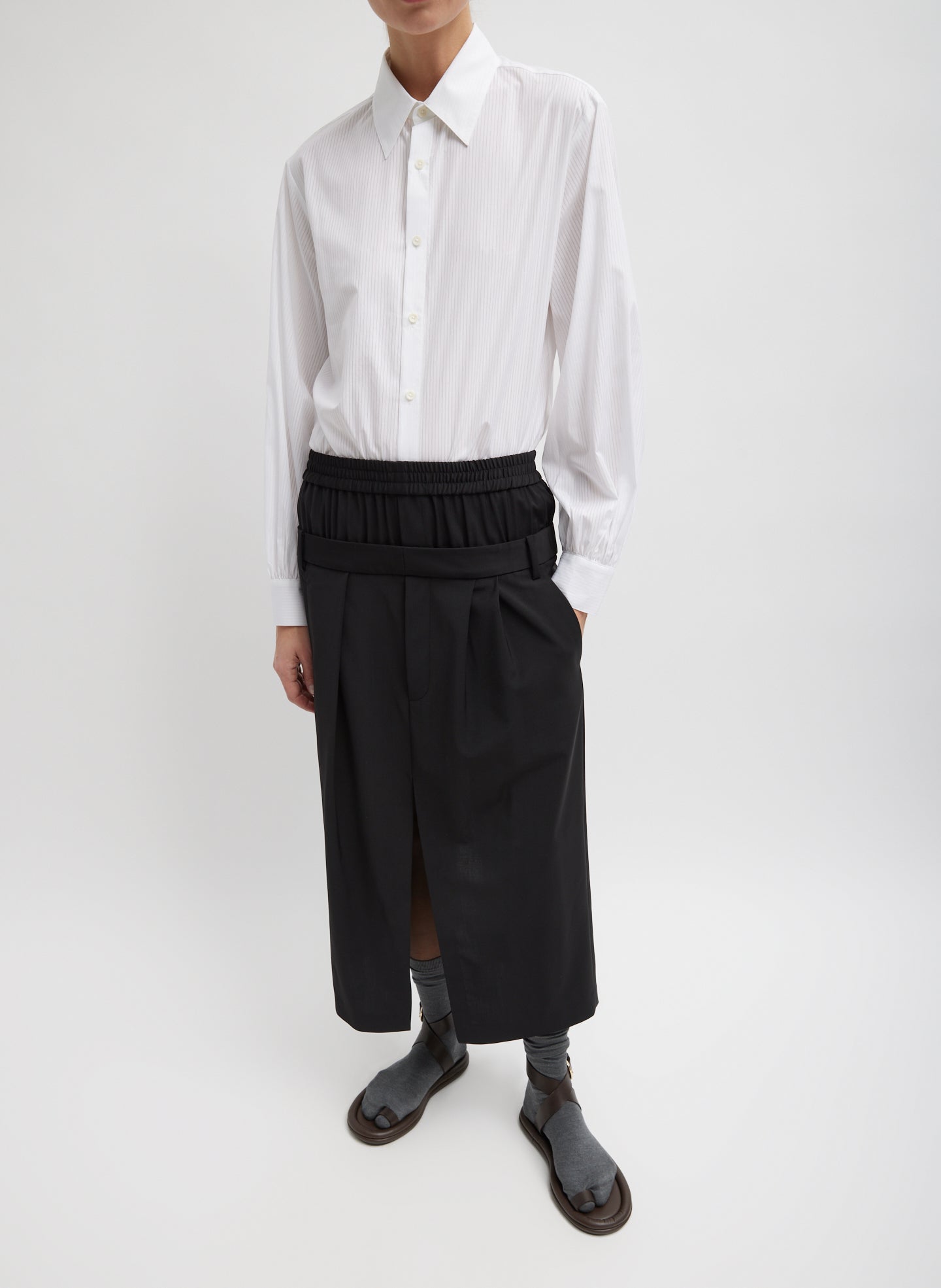 Recycled Tropical Wool Boxer Skirt - Black-3