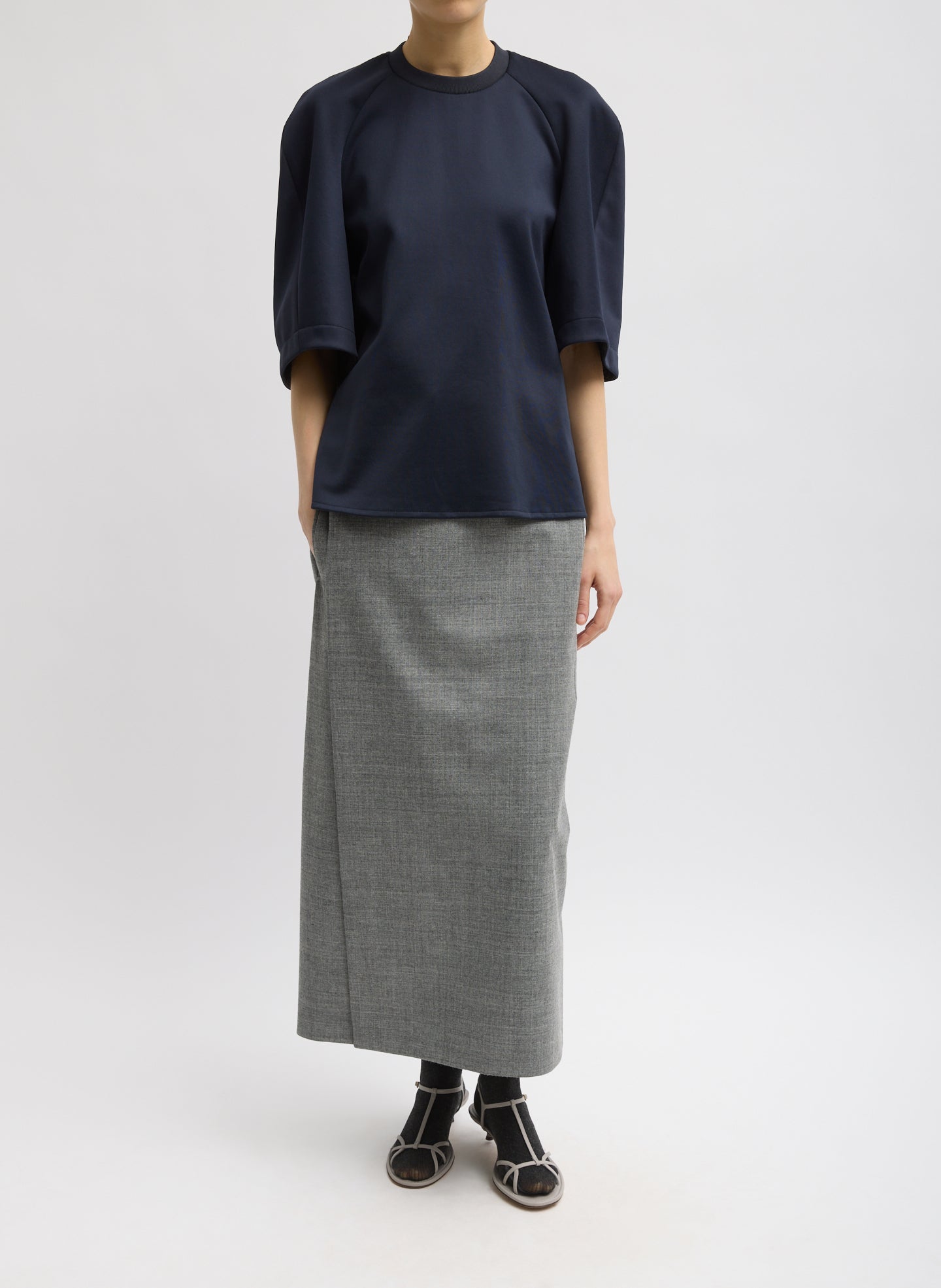 Navy Active Knit Raglan Top - full look, front view on model