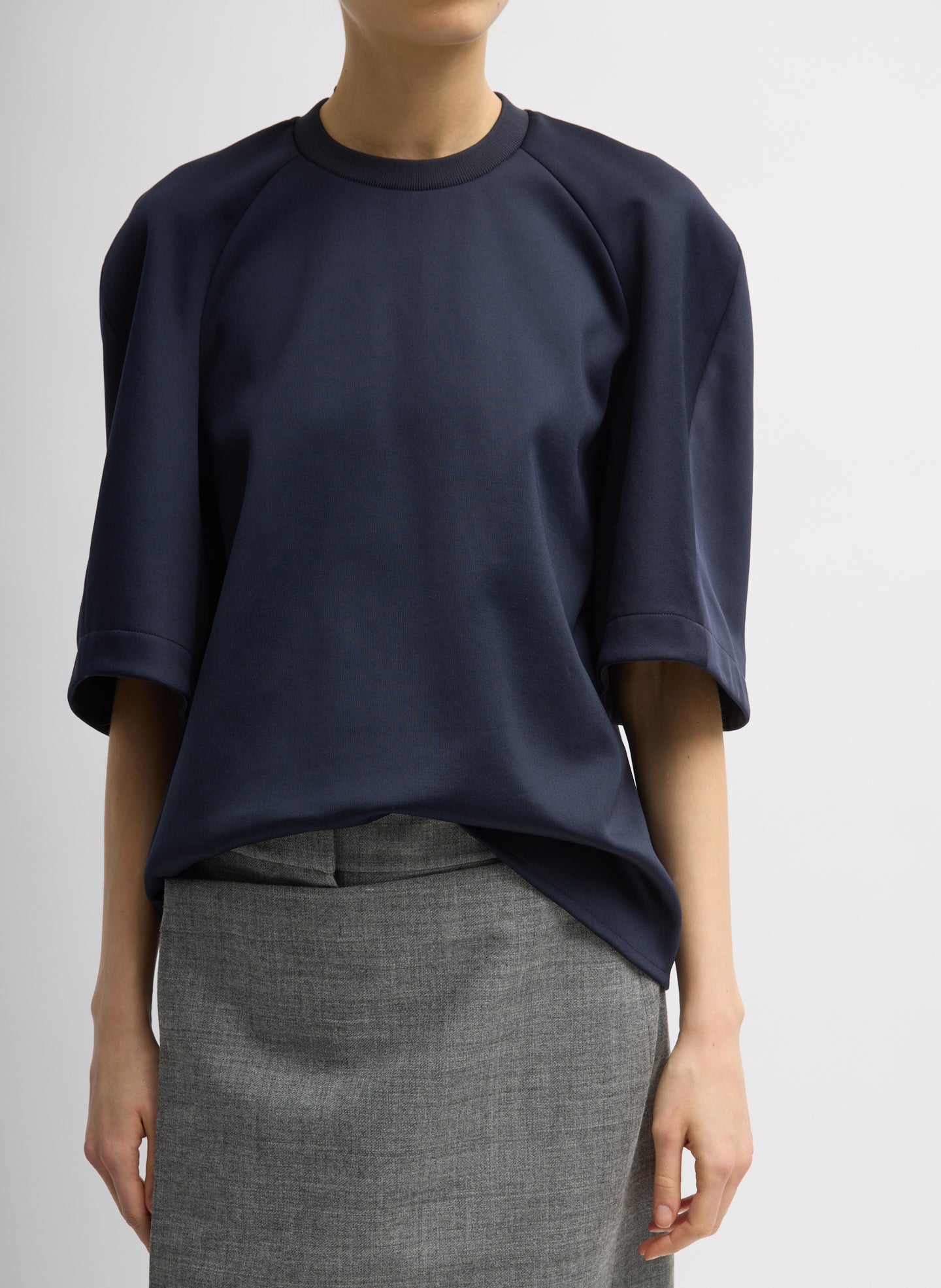 Navy Active Knit Raglan Top - oversized fit, front view on model