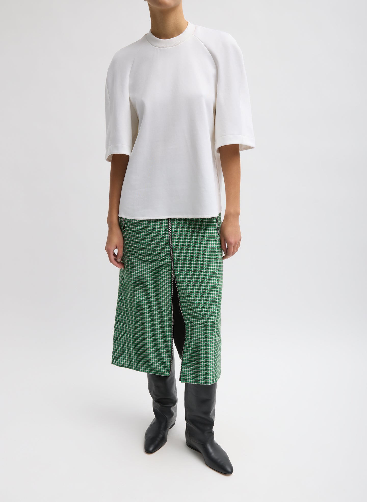 White Active Knit Raglan Top - full look, front view on model