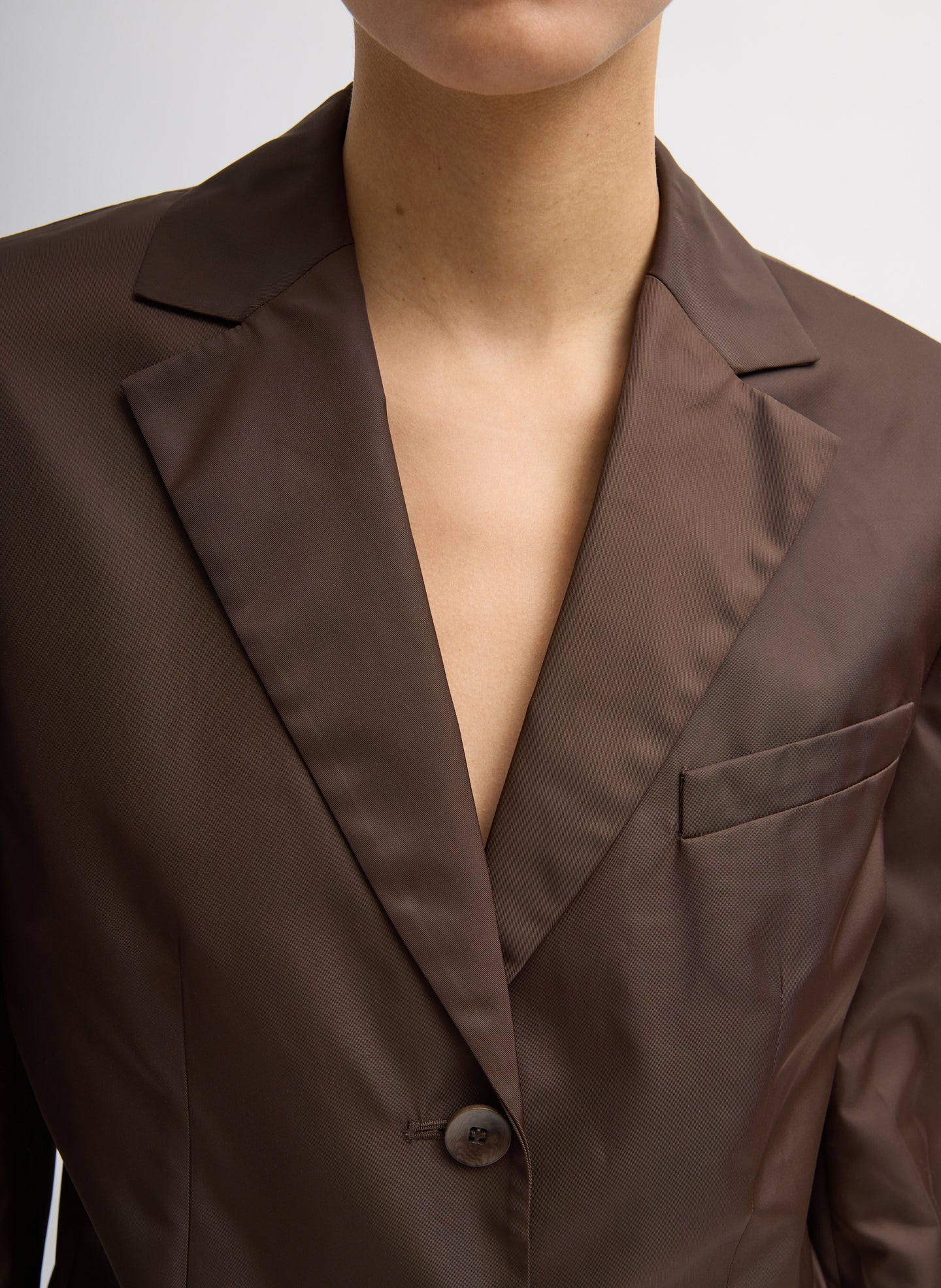 Brown Eco Nylon Max Blazer - closeup of neckline