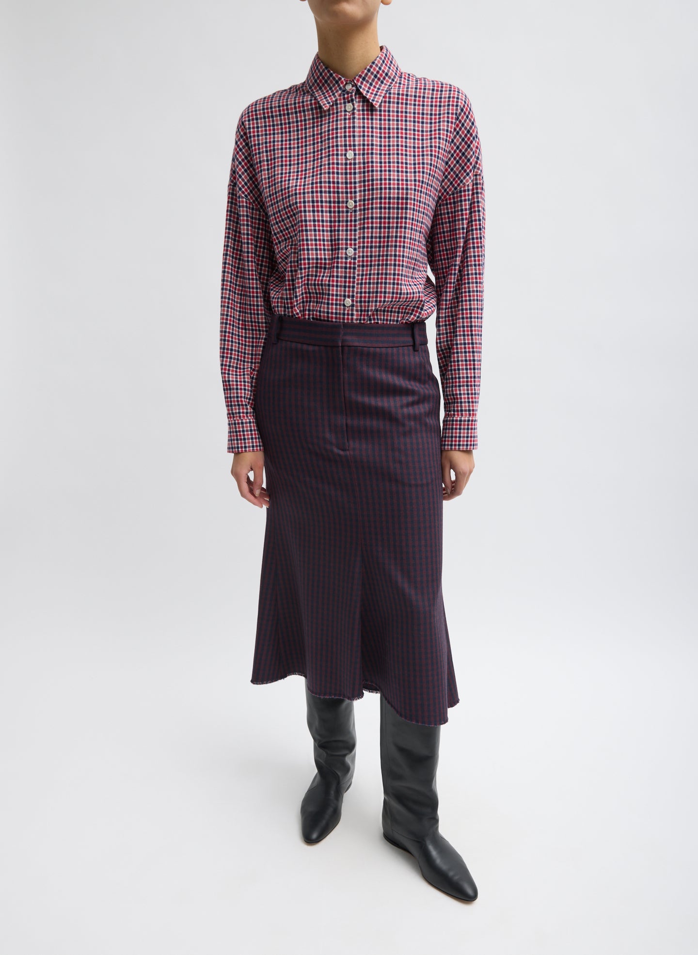 Red Multi Flannel Menswear Shirting Oversized Shirt - full look, front view on model
