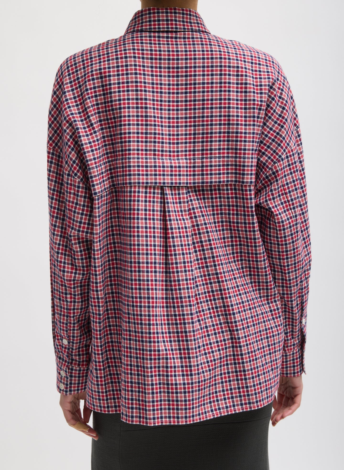 Red Multi Flannel Menswear Shirting Oversized Shirt - button down, back view on model