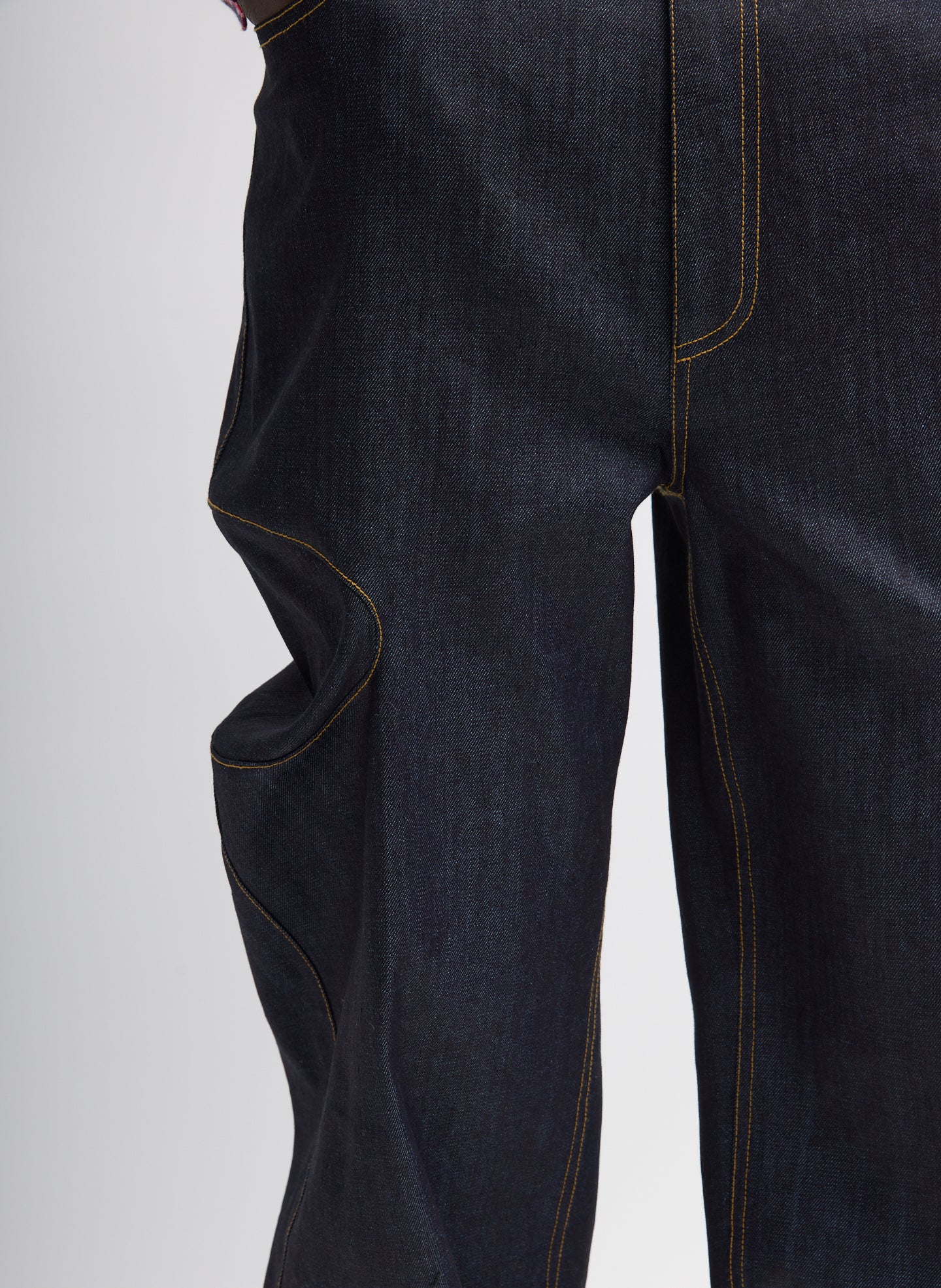 Indigo Denim Ernest Jean - closeup of gusset detail at side