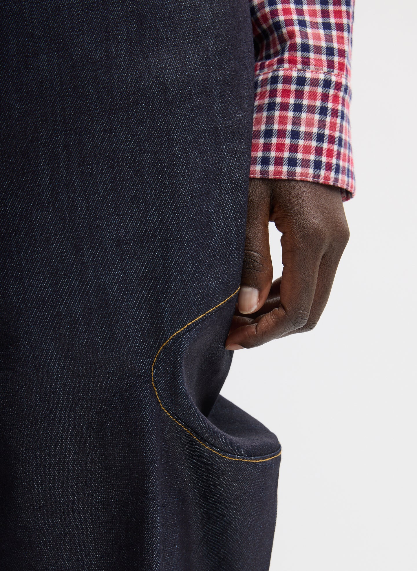 Indigo Denim Ernest Jean - closeup of gusset detail at side