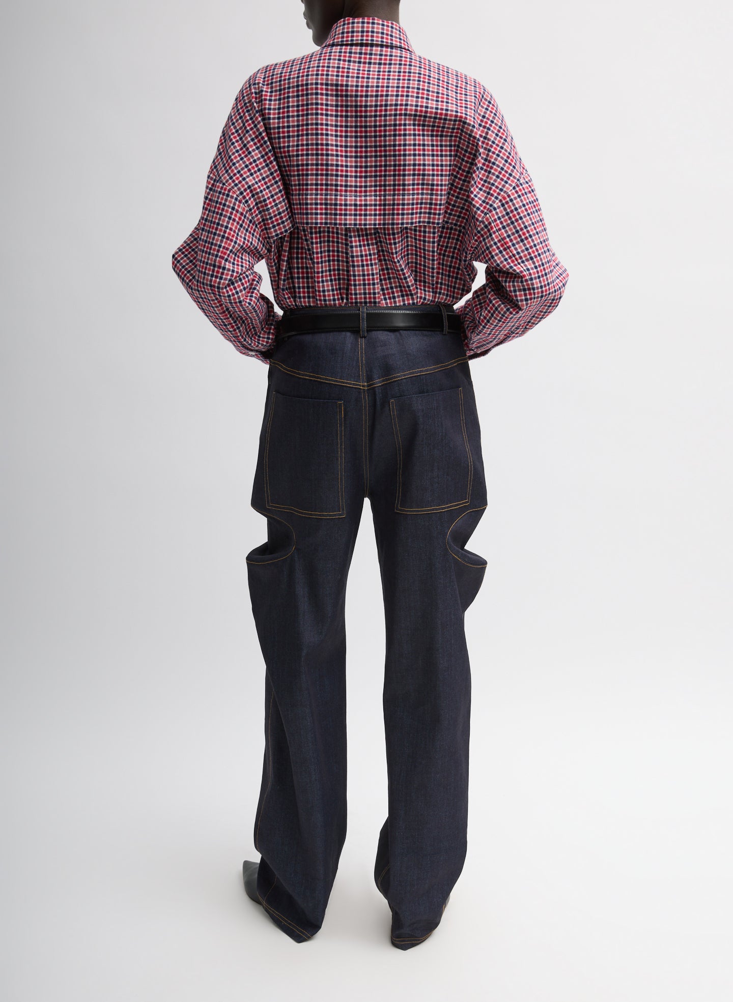 Indigo Denim Ernest Jean - gusset, back view on model