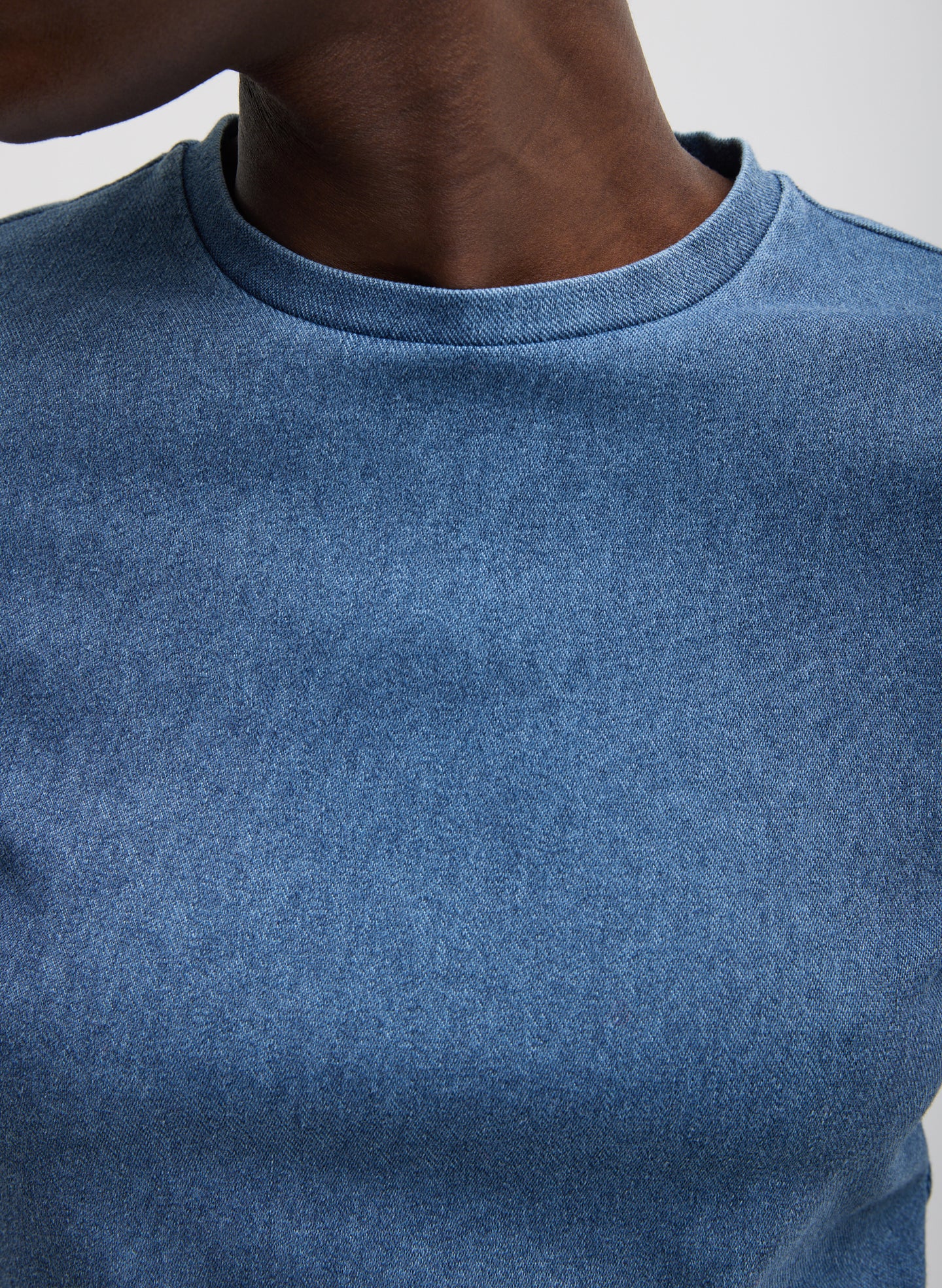 Classic Wash Stretch Denim Baby T-Shirt - closeup of neckline
