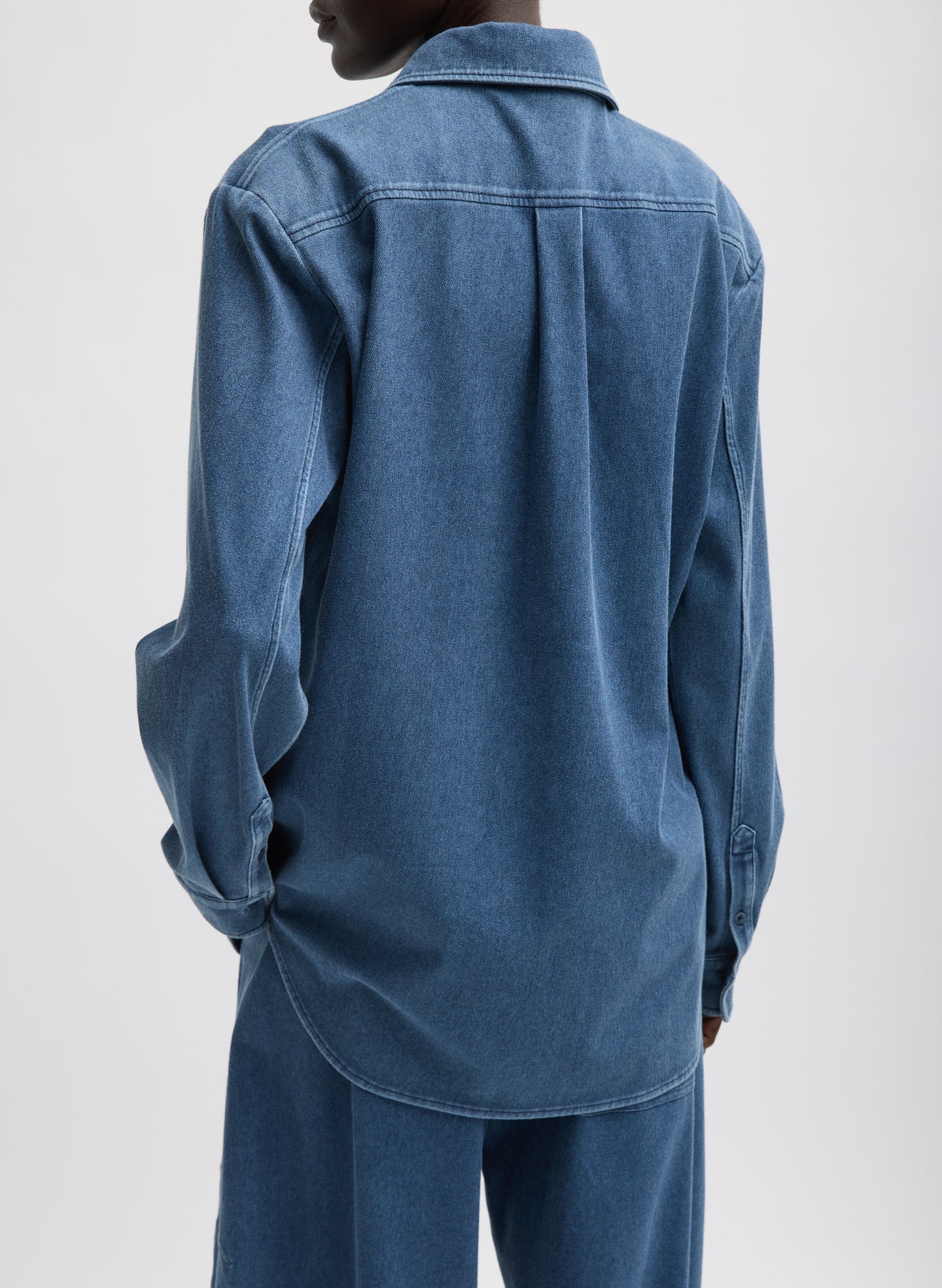 Classic Wash Stretch Denim Easy Shirt - button down, back view on model