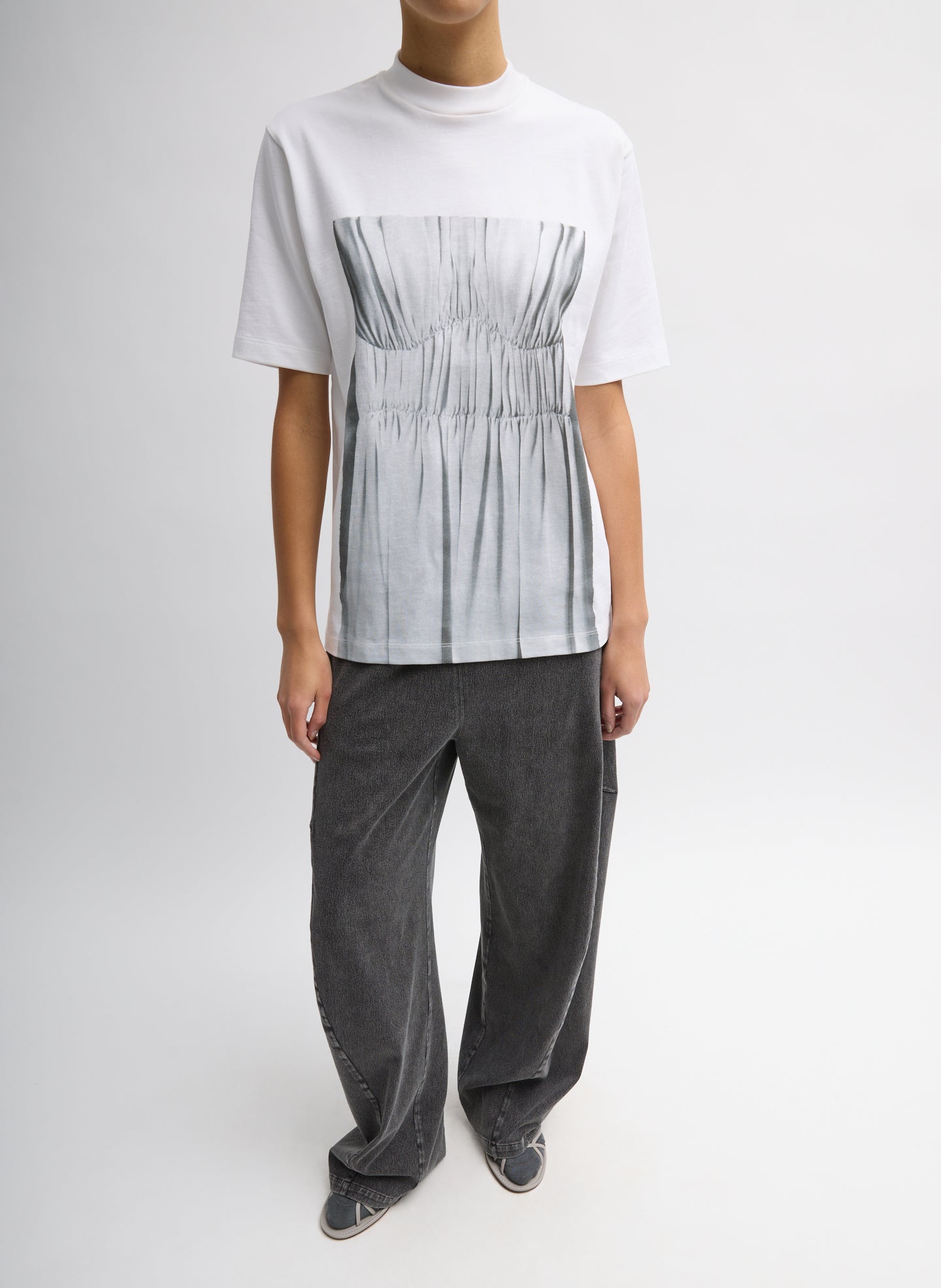 Trompe L'oeil Printed T-Shirt - graphic t-shirt, front view on model