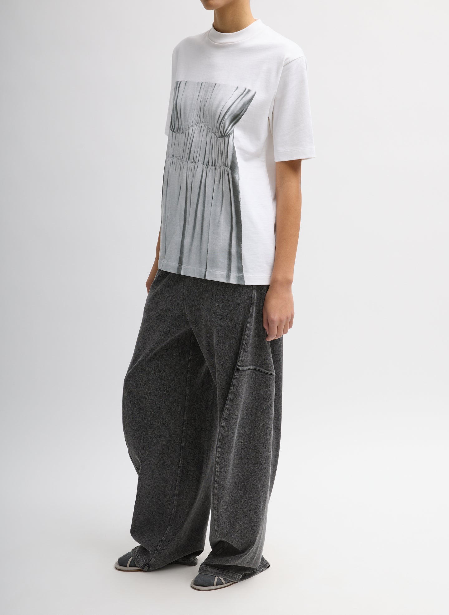 Trompe L'oeil Printed T-Shirt - graphic t-shirt, side view on model