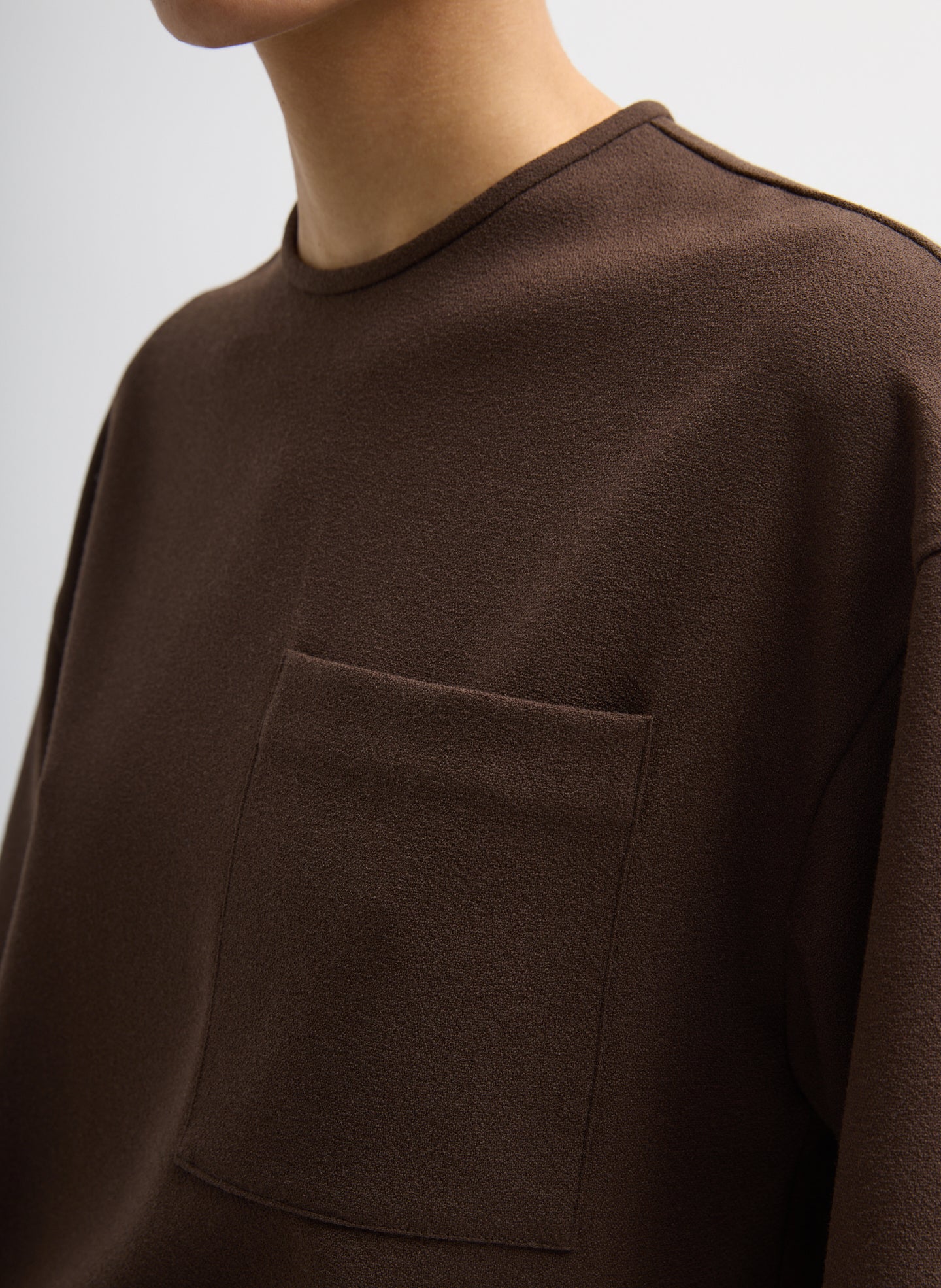 Brown Mica Crepe Easy T-Shirt - closeup of front pocket detail