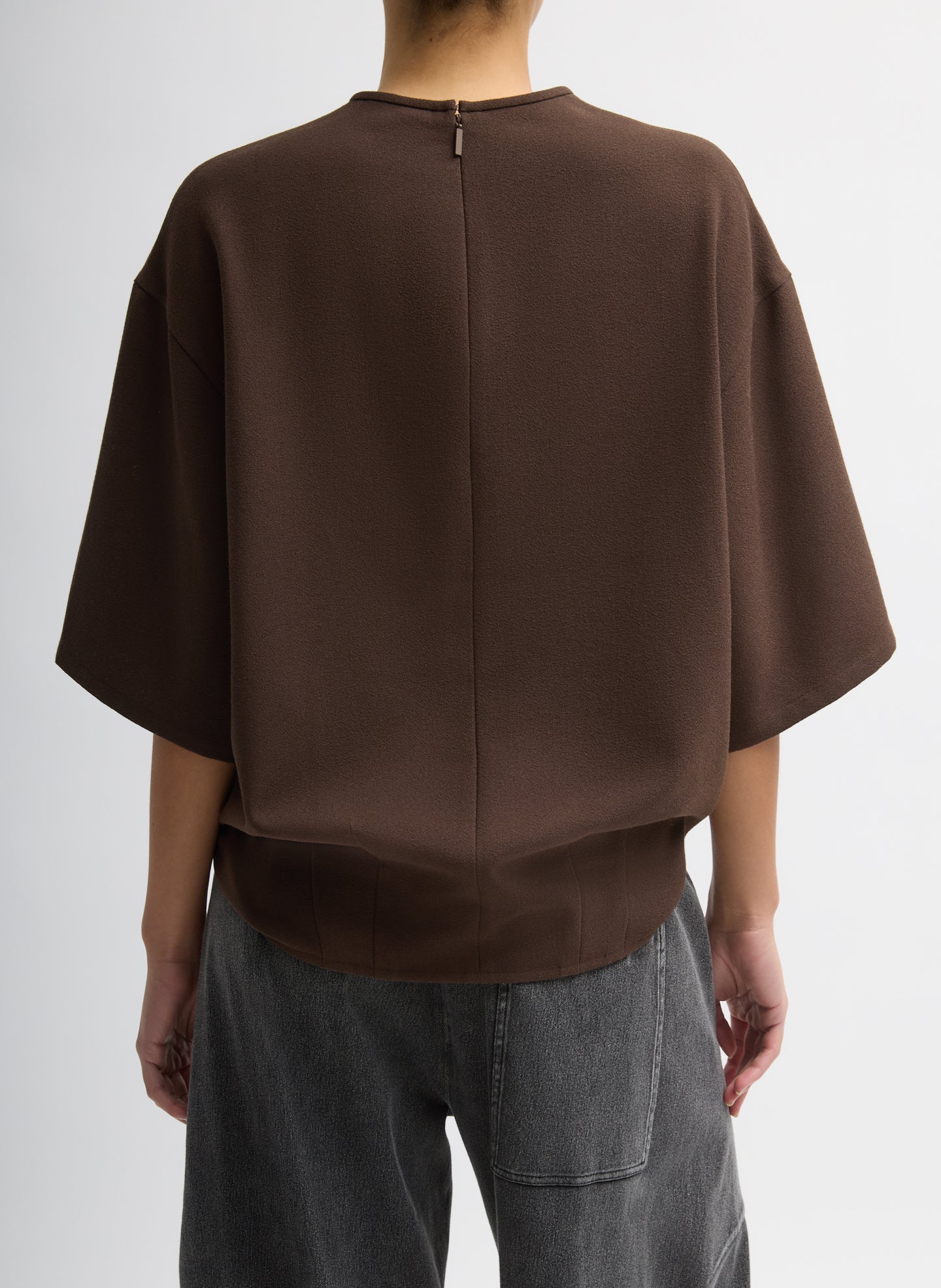 Brown Mica Crepe Easy T-Shirt - oversized fit, back view on model