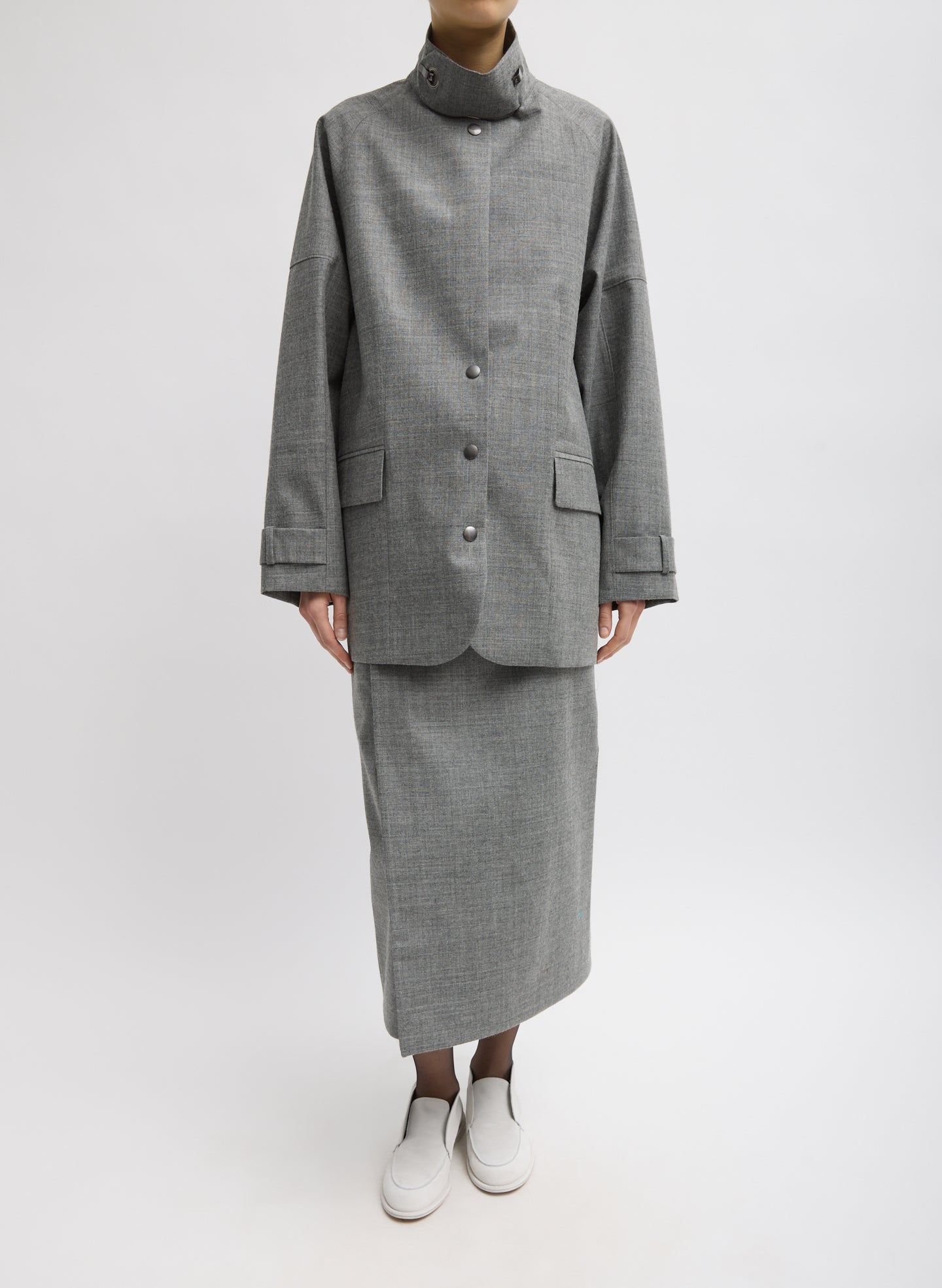 Grey Techy Bonded Wool Olivier Blazer - full look, front view on model