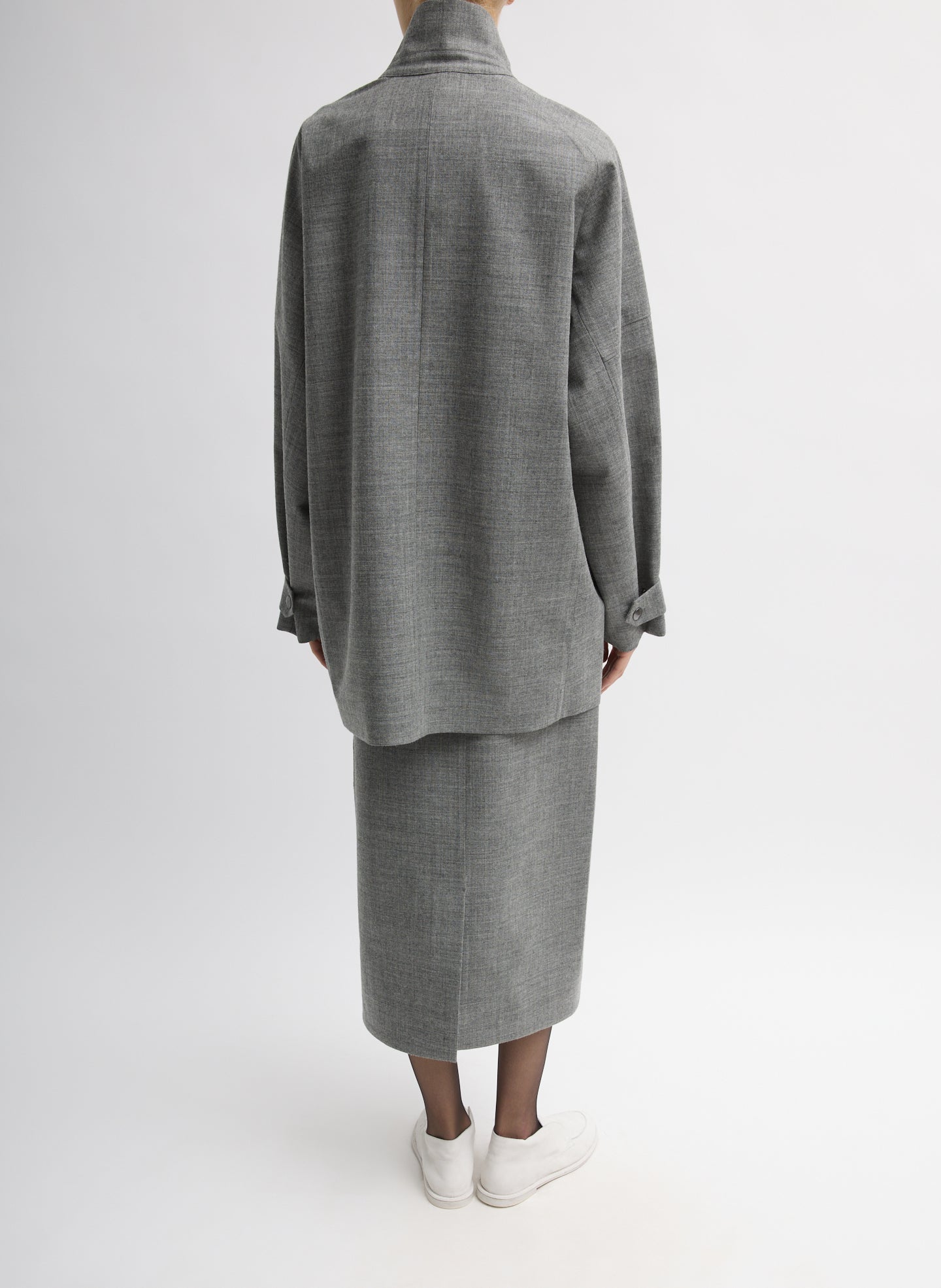 Grey Techy Bonded Wool Olivier Blazer - full look, back view on model