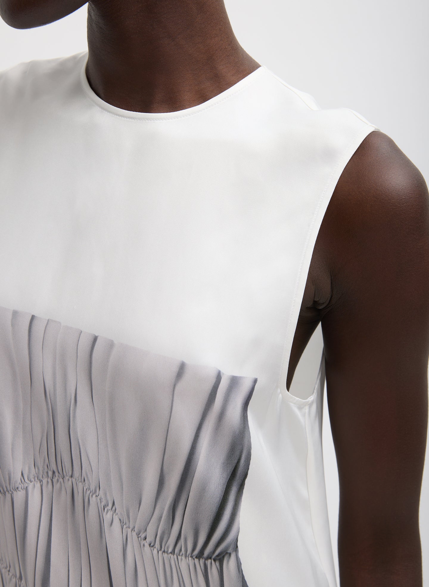 Grey Trompe L'oeil Dress - closeup of neckline
