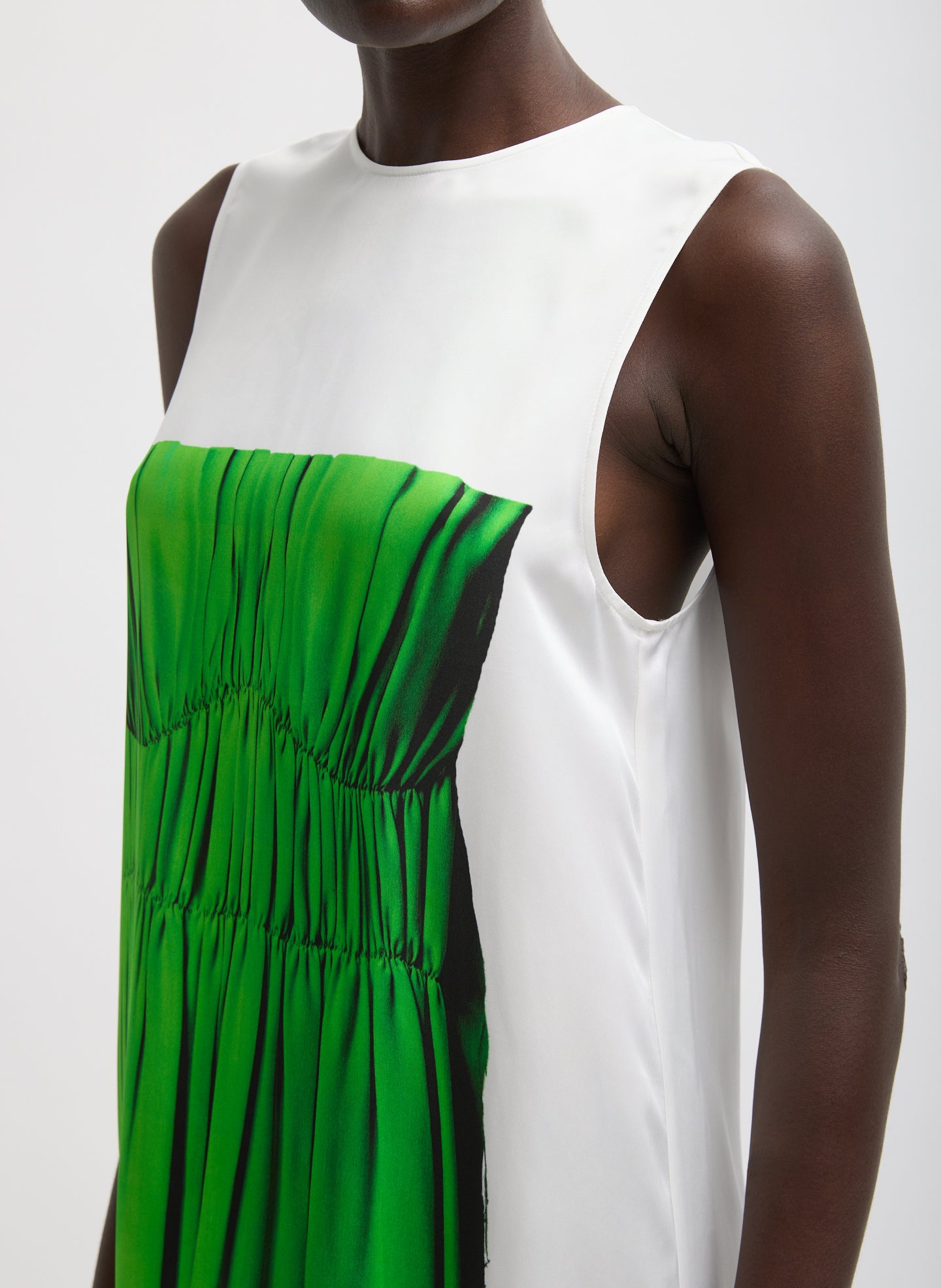 Green Multi Trompe L'oeil Dress - closeup of print detail