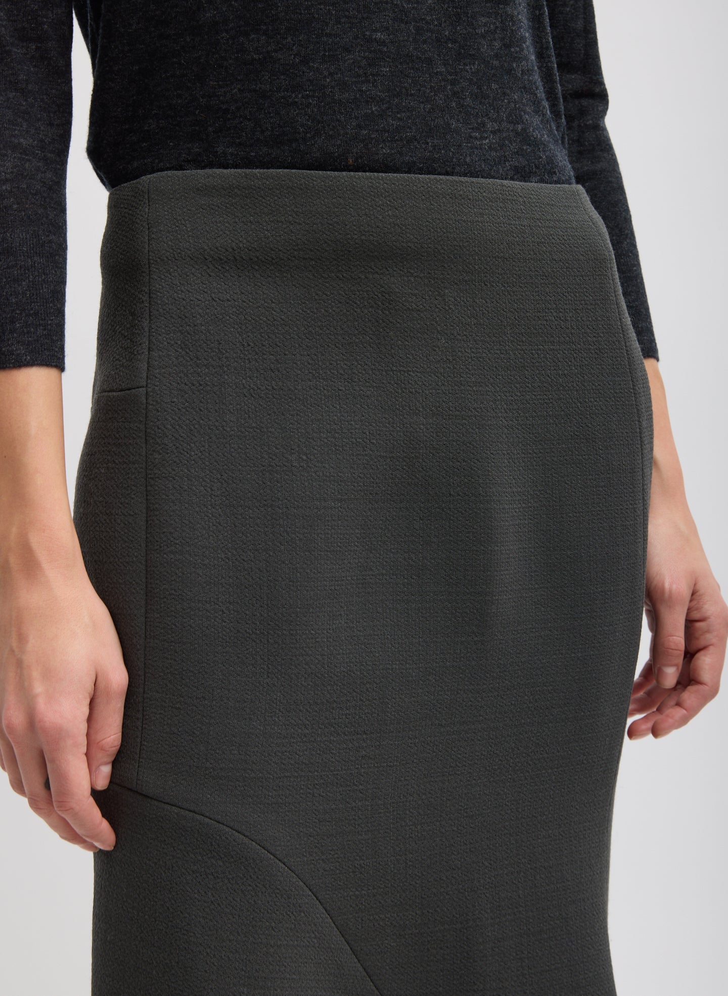 Dark Grey Wool Crepe Marte Fluid Skirt - closeup of wool crepe fabric