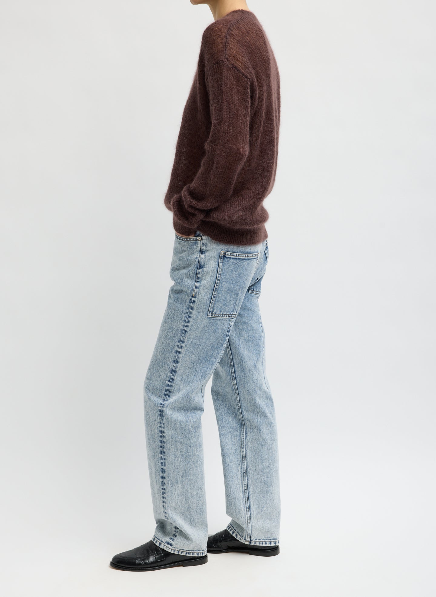 Acid Wash Denim Charlotte Jean - light washed, straight leg, side view on model