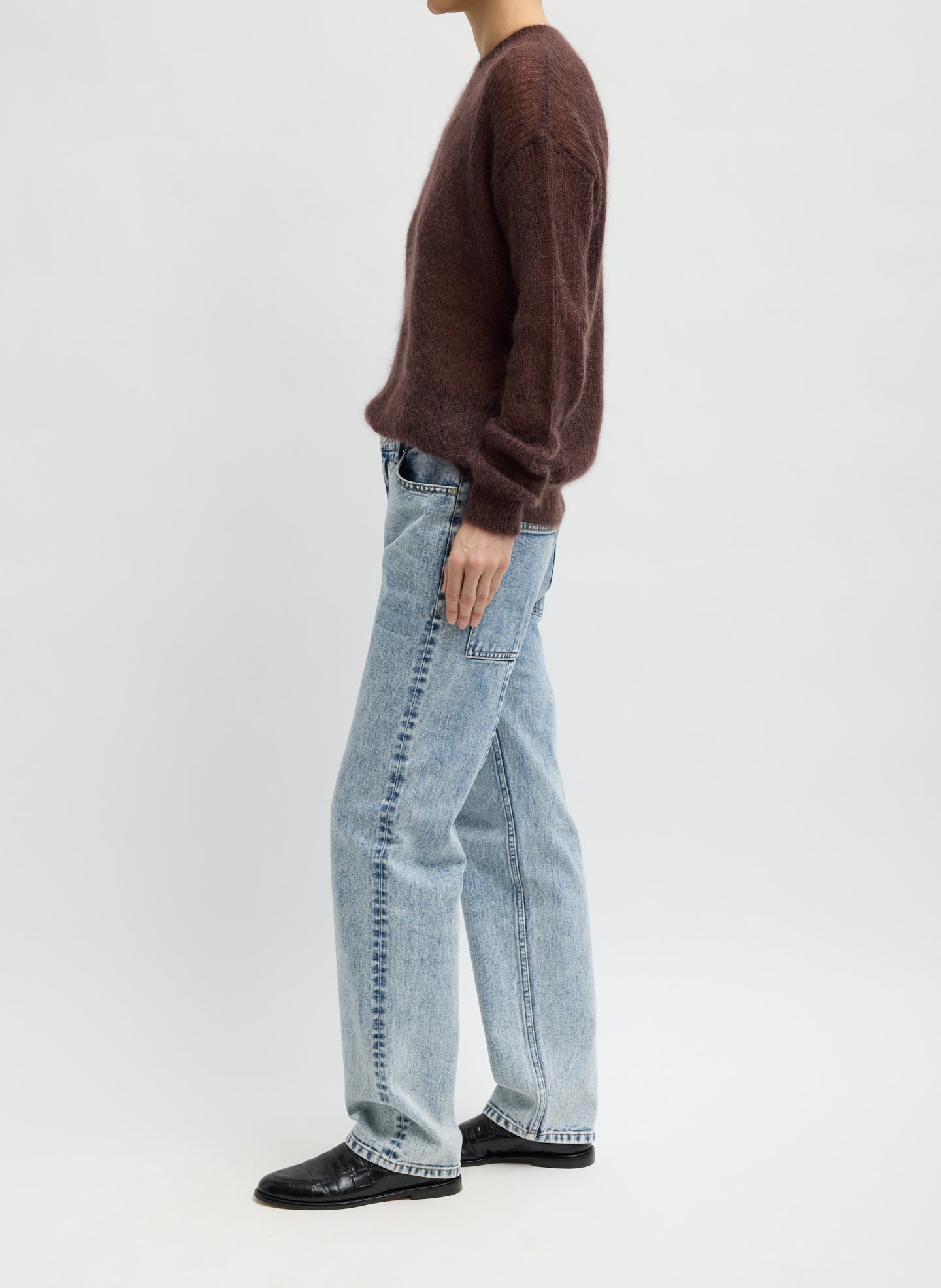 Acid Wash Denim Charlotte Jean - light washed, straight leg, side view on model