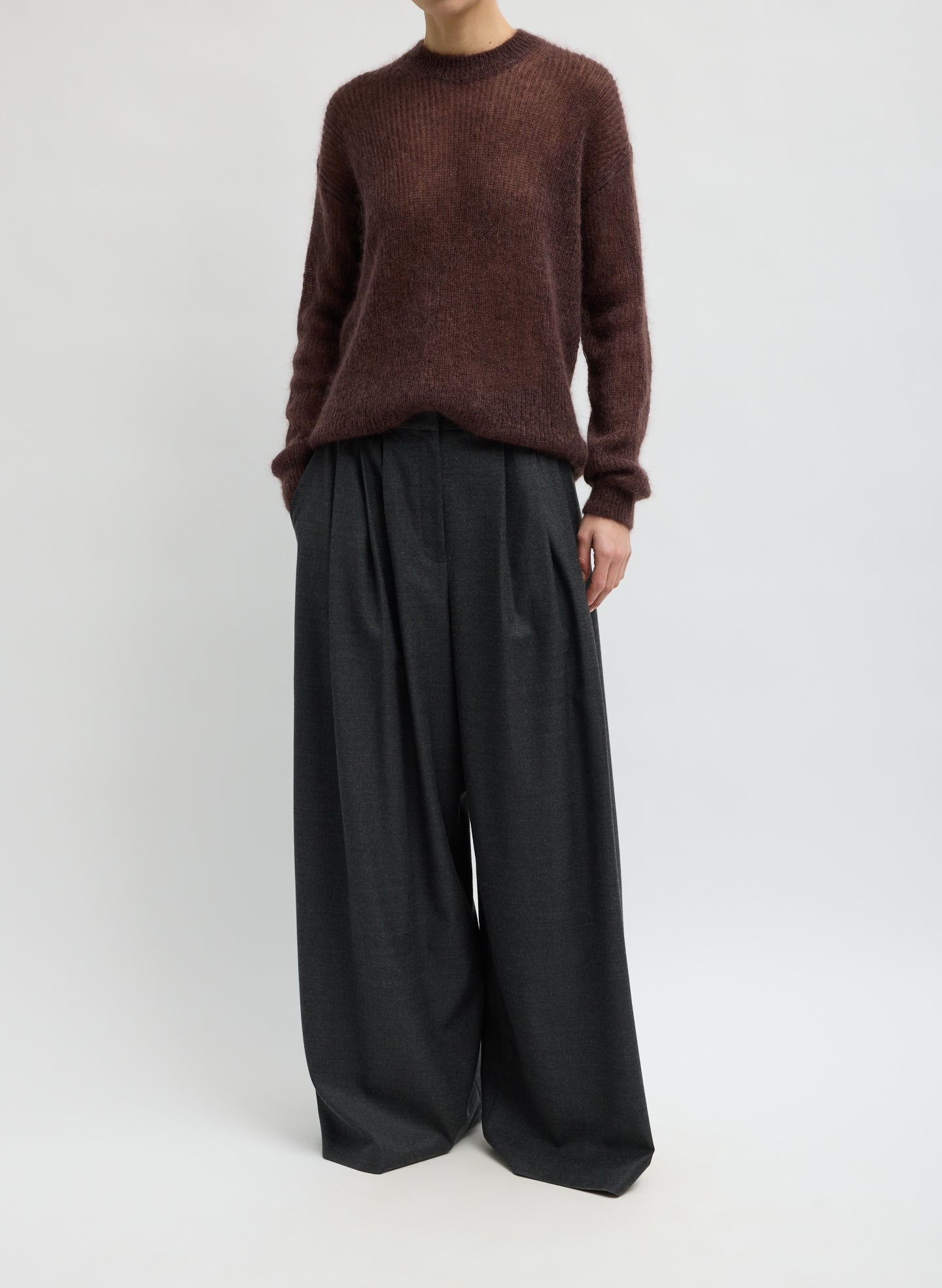 Dark Heather Grey Cozy Flanner Triple Pleat Pant - full look, front view on model