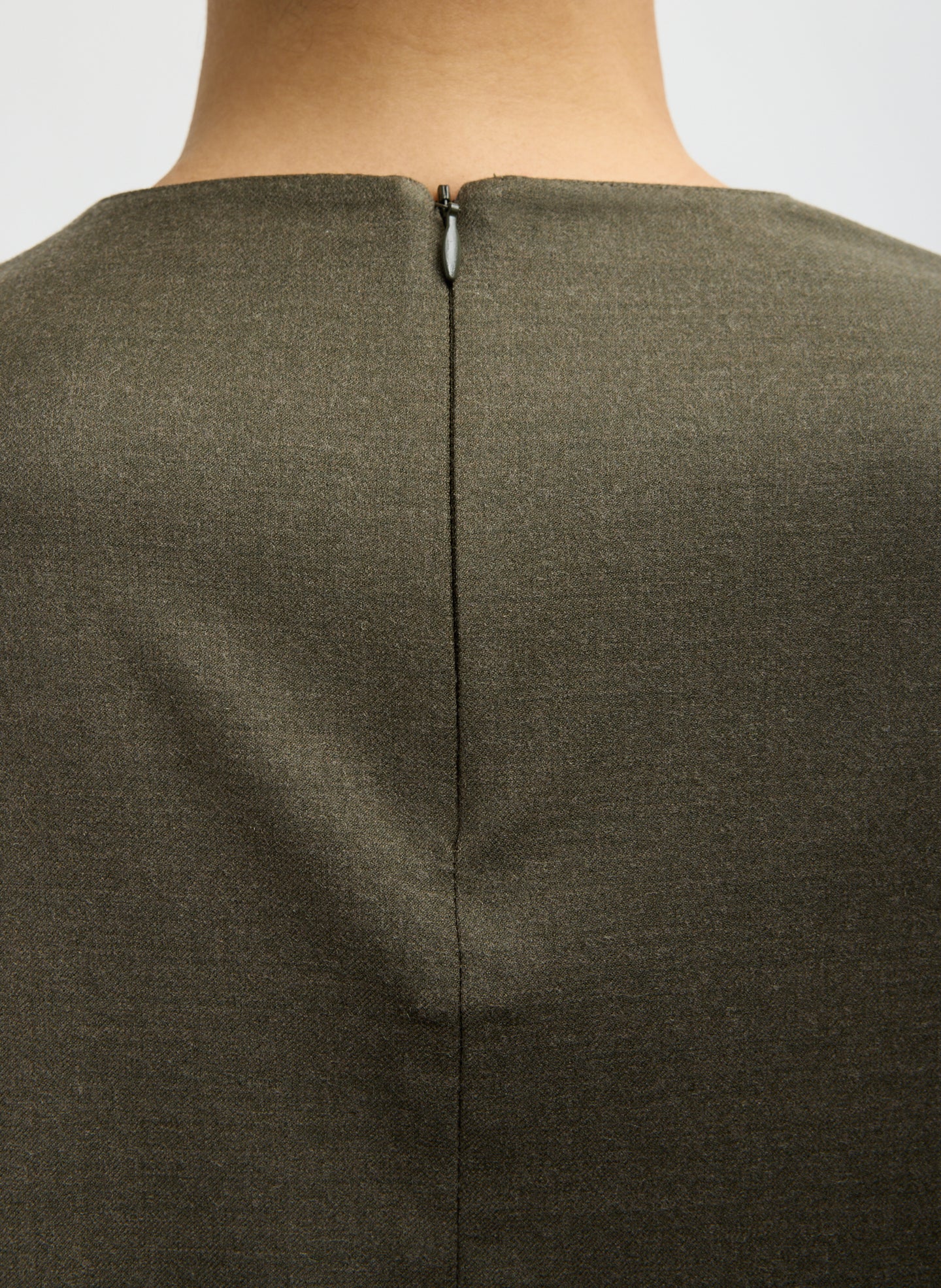 Army Green Cozy Flannel Asymmetrical Sleeveless Top - closeup of zip closure at back