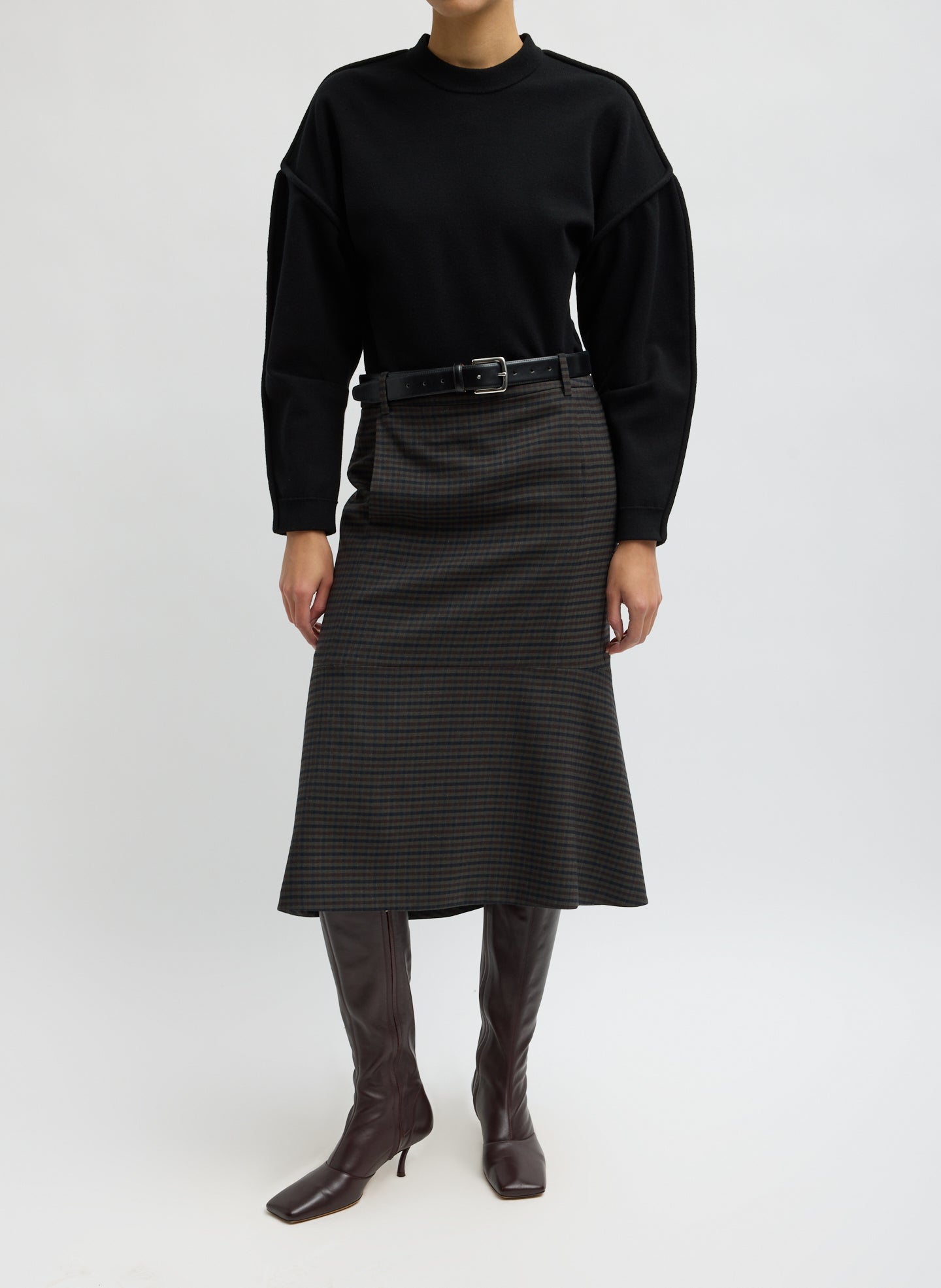 Grey Plaid Cedric Suiting Detached Zipper Skirt - front view on model