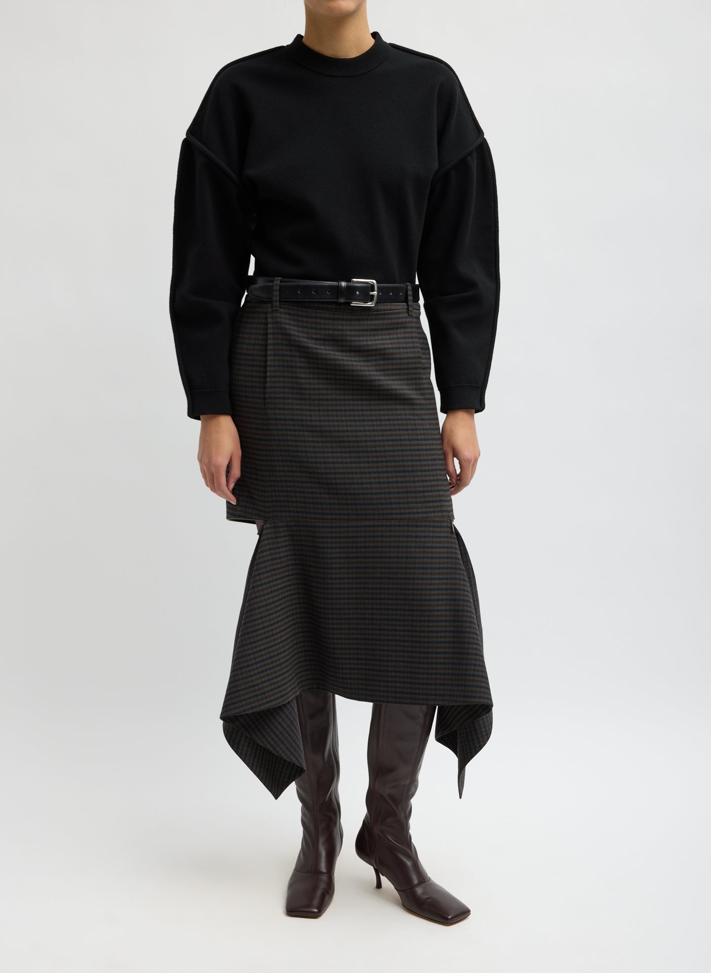 Grey Plaid Cedric Suiting Detached Zipper Skirt - front view on model