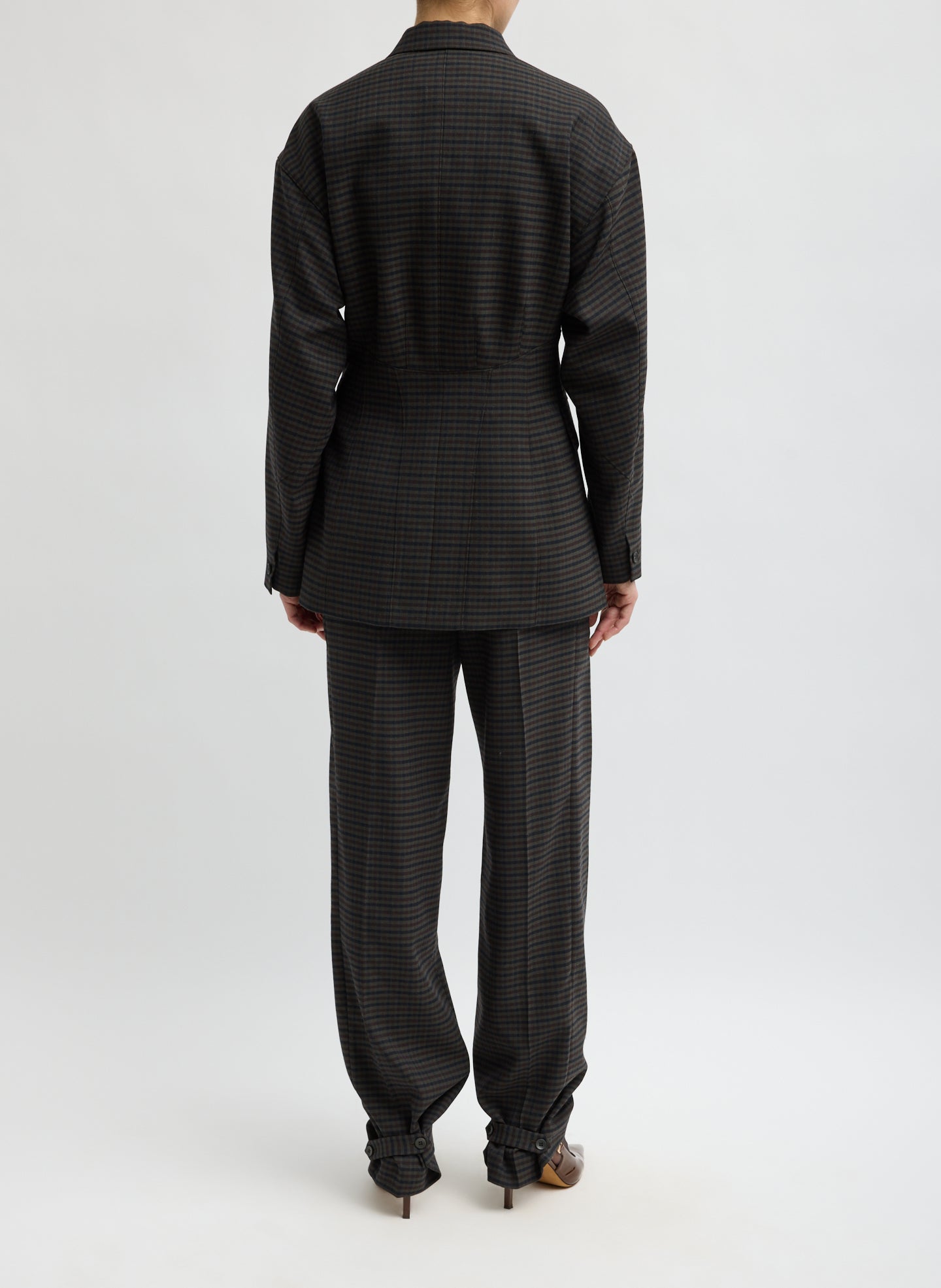 Grey Plaid Cedric Suiting Sculpted Blazer - double breasted blazer, back view on model