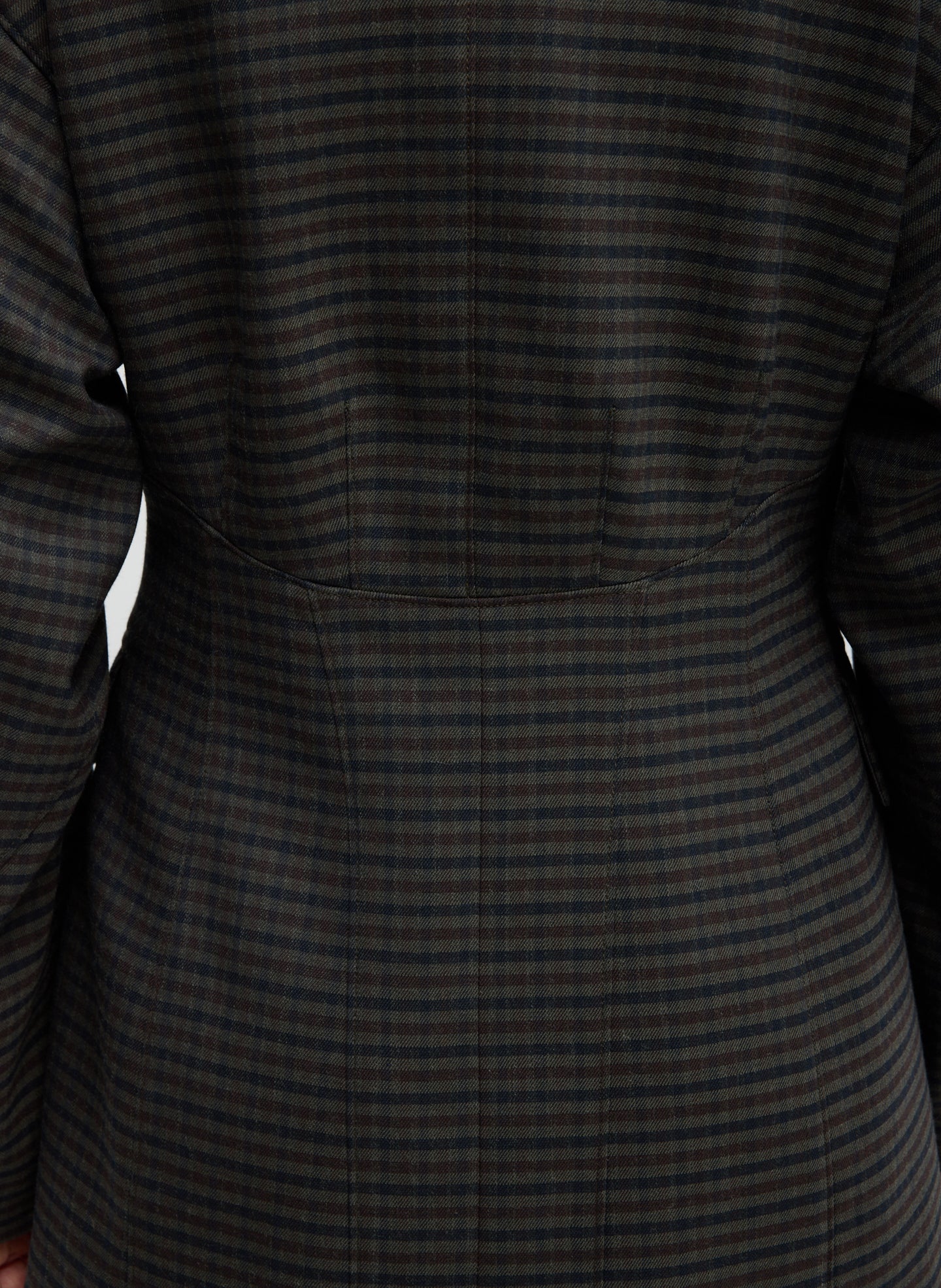 Grey Plaid Cedric Suiting Sculpted Blazer - closeup of back waist detail