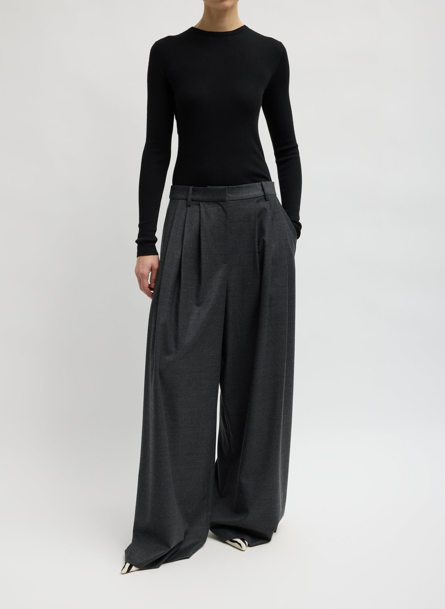 Black Feather Weight Long Sleeve Top - full look, front view on model