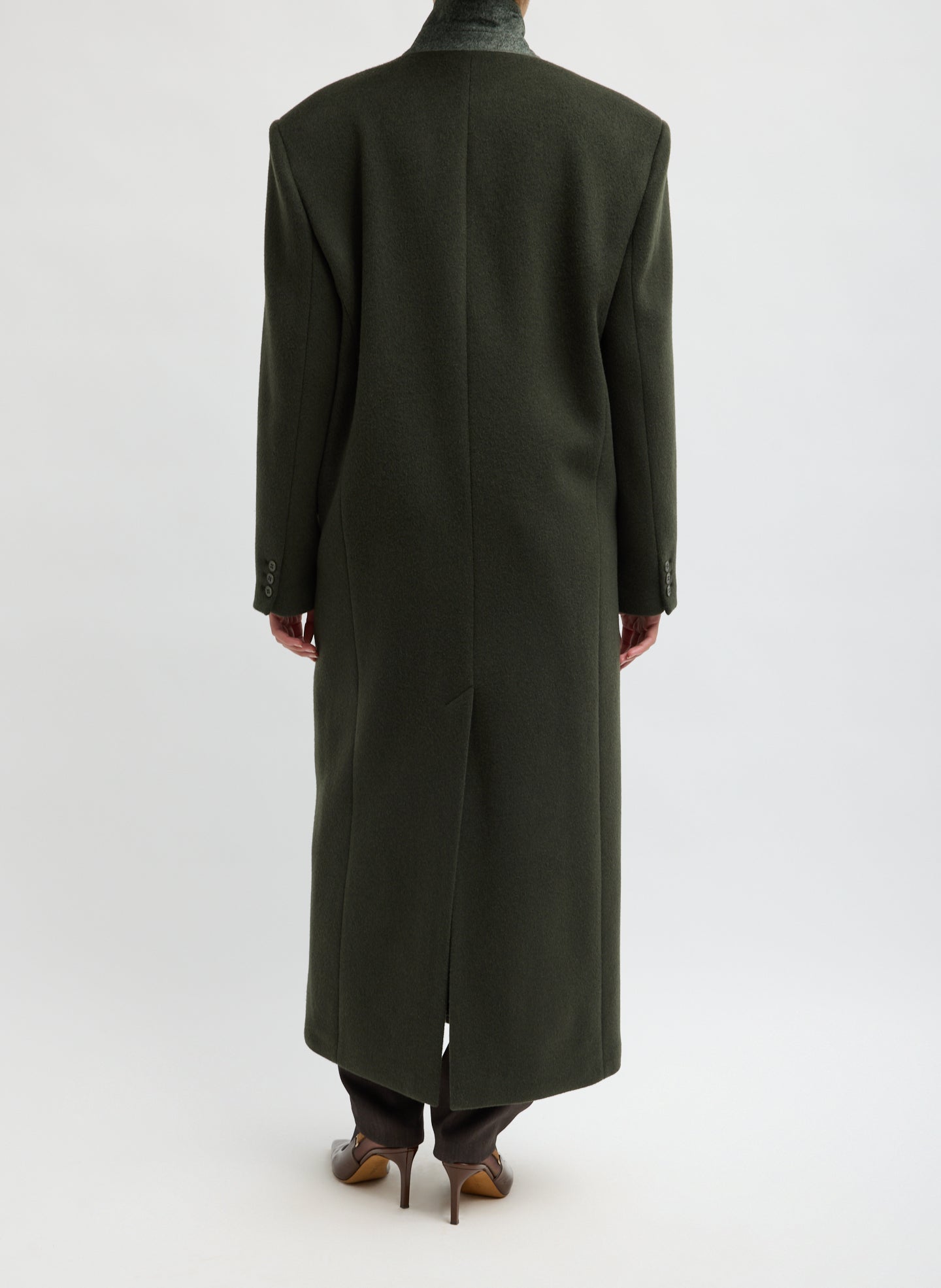 Loden Wool Coating Tailored Men's Maxi Coat - back view on model