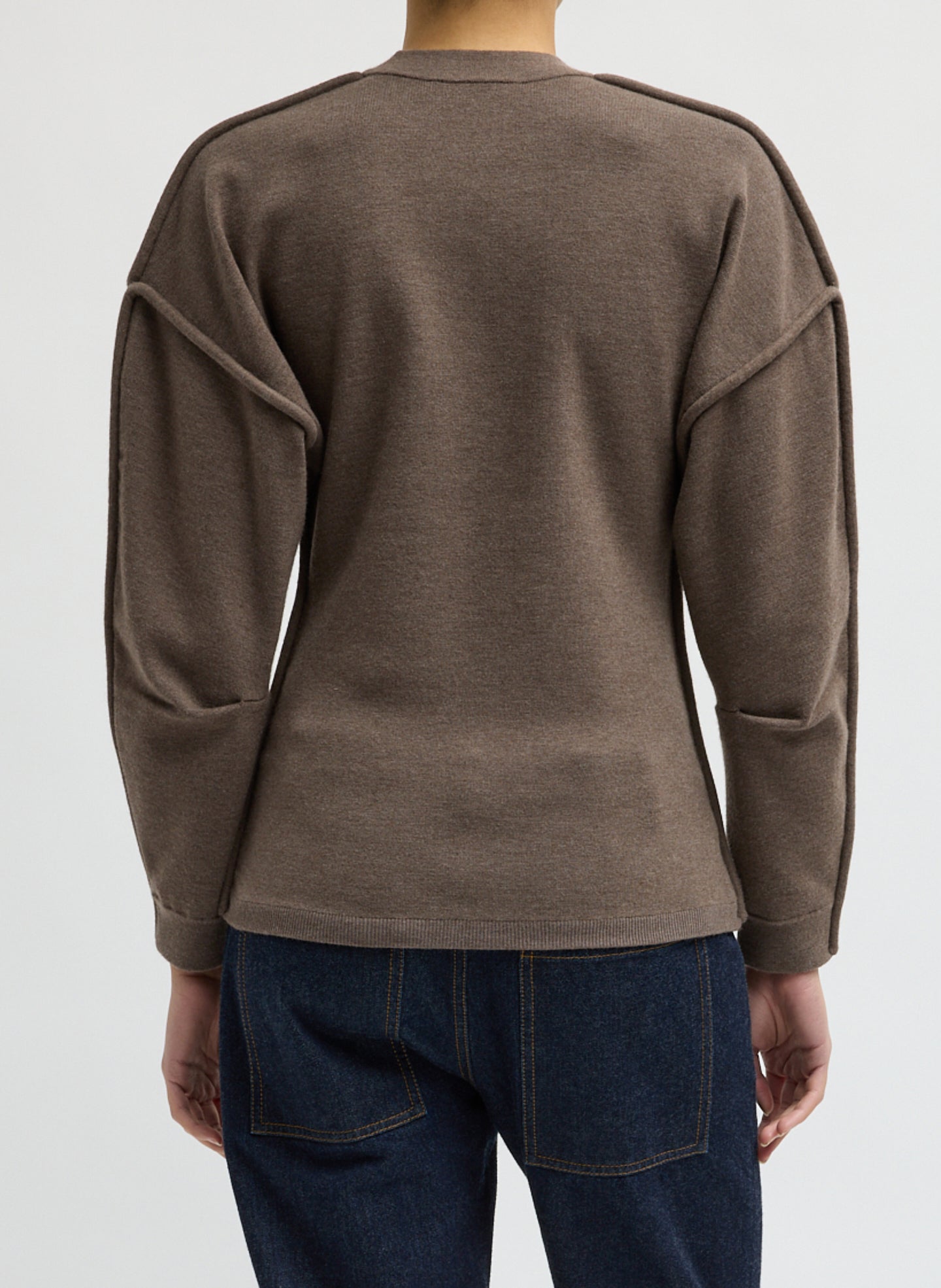 Dark Stone Melange Sculpted Wool Fitted Sweater - back view on model