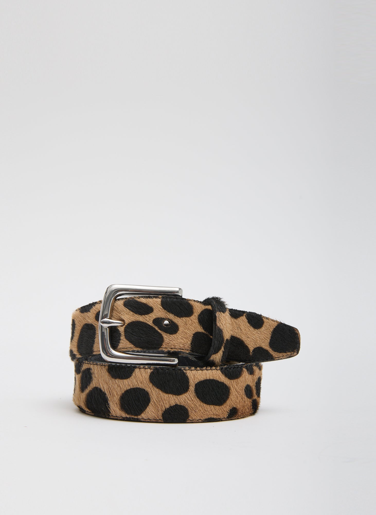 Leopard Print Classic Pony Hair Leather Belt - silver-tone hardware