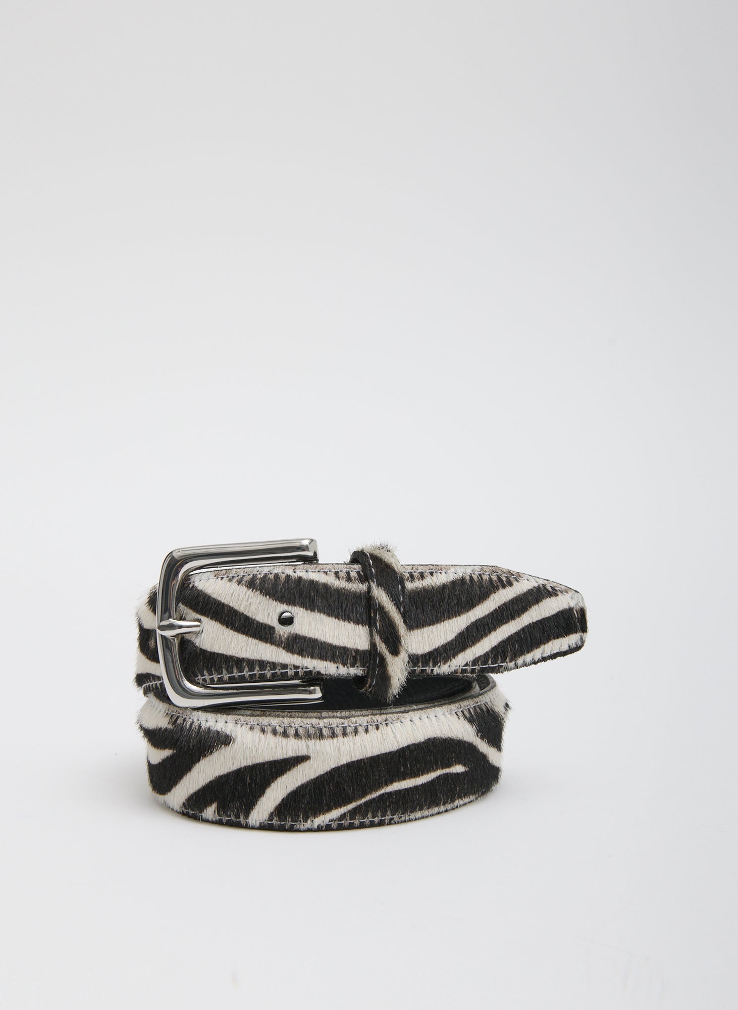 Zebra Print Classic Pony Hair Leather Belt - silver-tone hardware