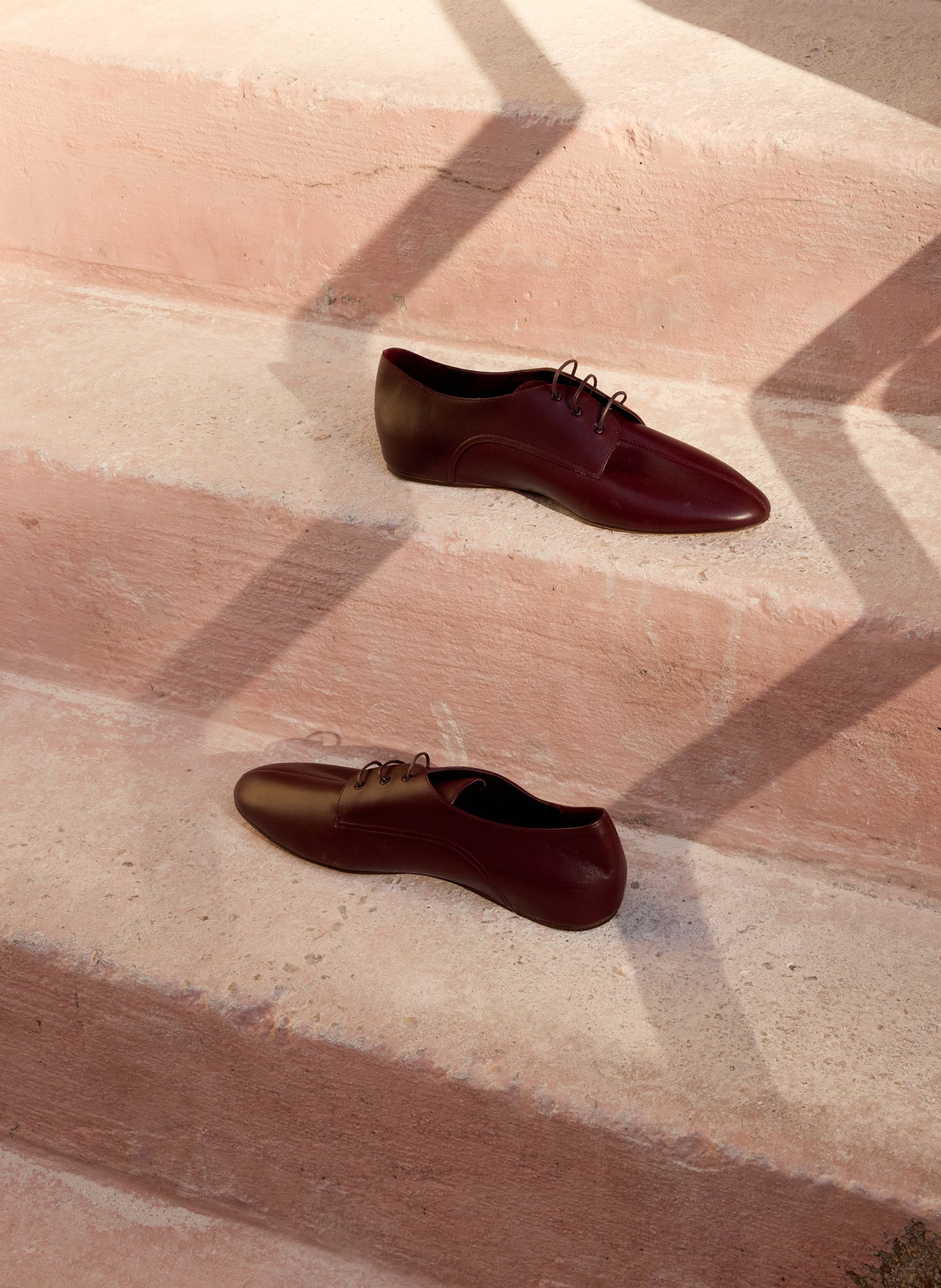 Burgundy Leather Oxford Flats - editorial image