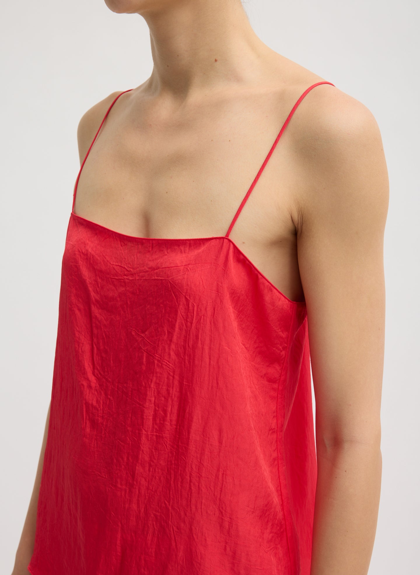 Red Summer Slip Cami - closeup of neckline