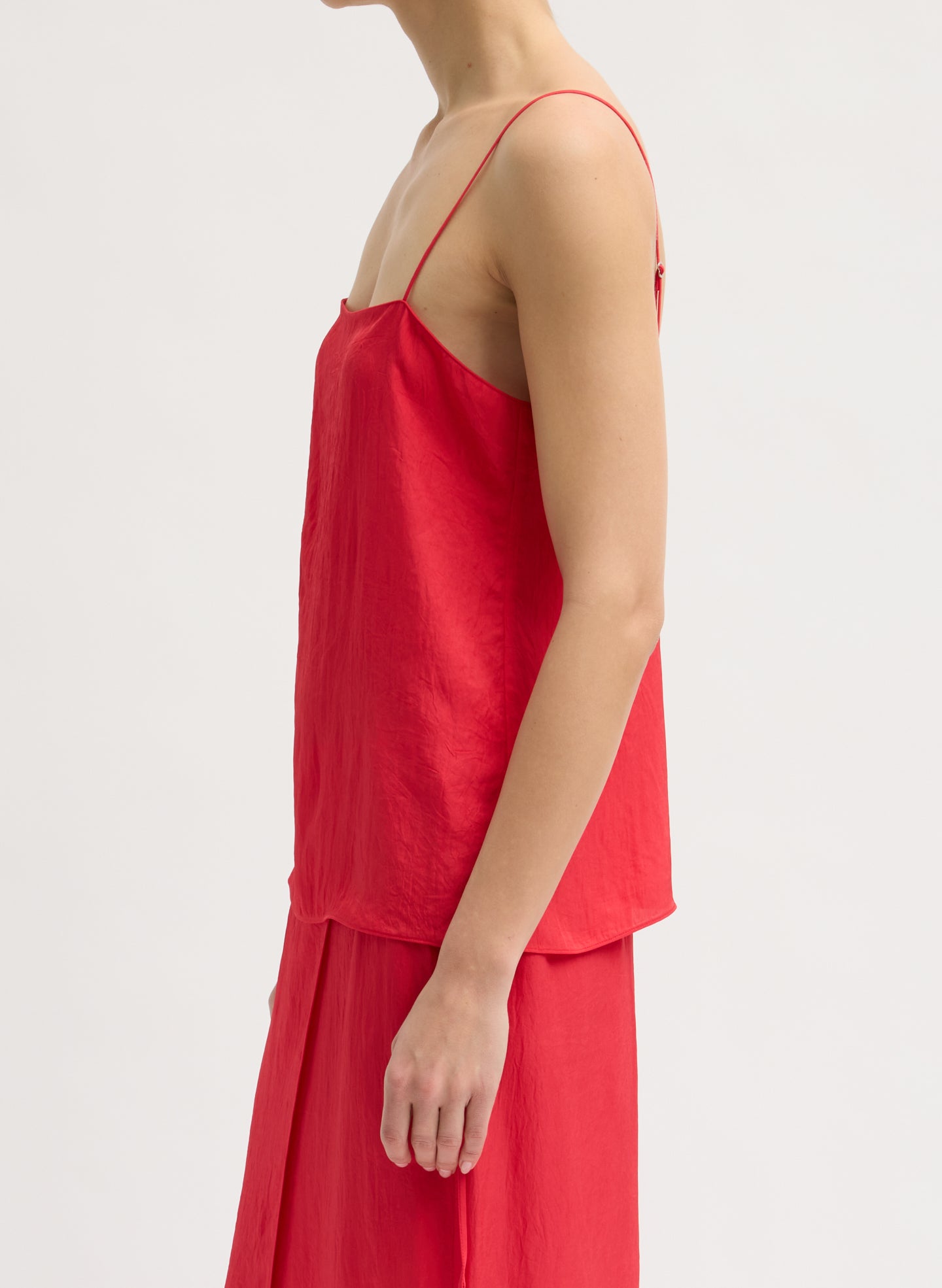 Red Summer Slip Cami - side view on model