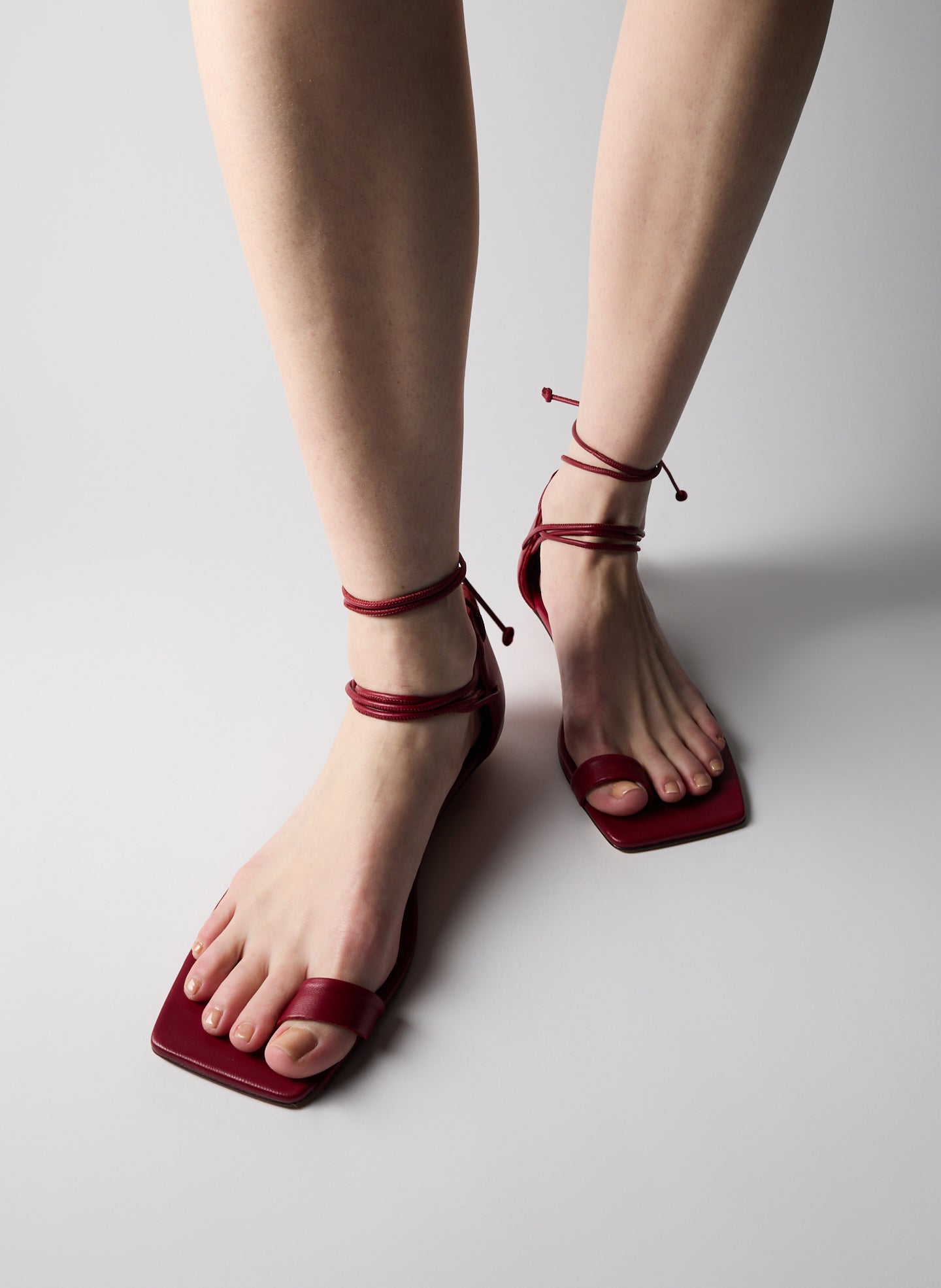 Cherry Red Ali Lace-Up Short Sandal - on model