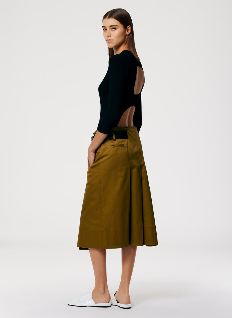 Chino Wide Pleat Wrap Skirt Caramel-2