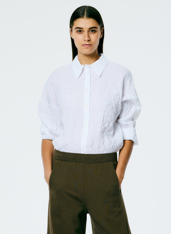 Crinkle Shirting Oversized Shirt - White-2
