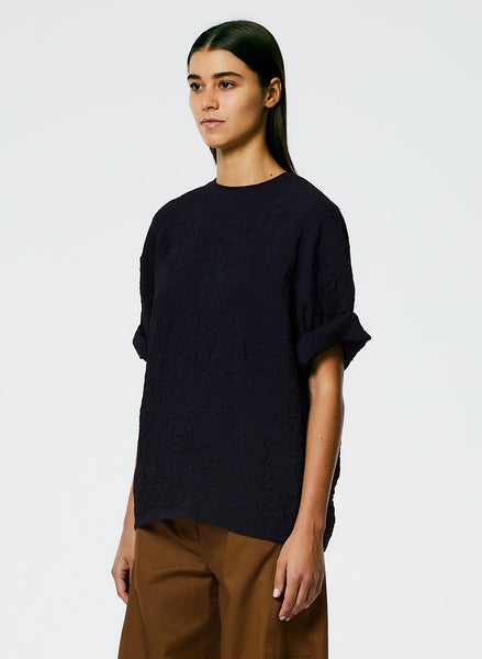 Crinkle Crew-Neck Cap Sleeve T-Shirt