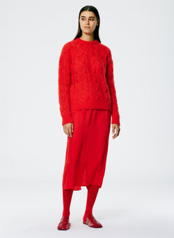 Soft Mohair Cable Crewneck Easy Pullover Red-4